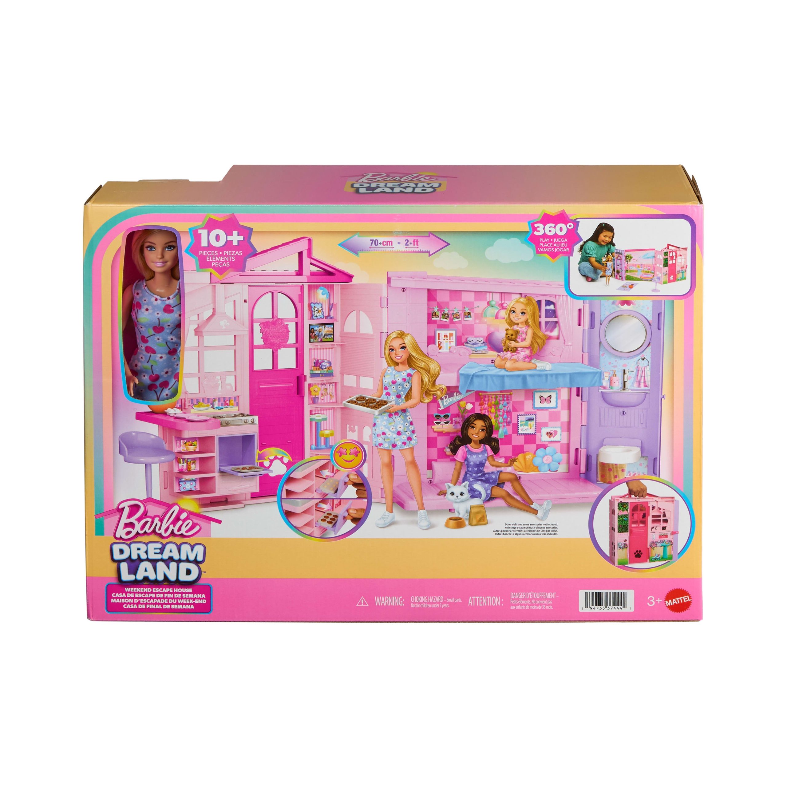 Barbie Weekend Escape House. Dollhouse Playset With Doll. 10 Accessories. 4 Play Areas. & Kitten - Image 6