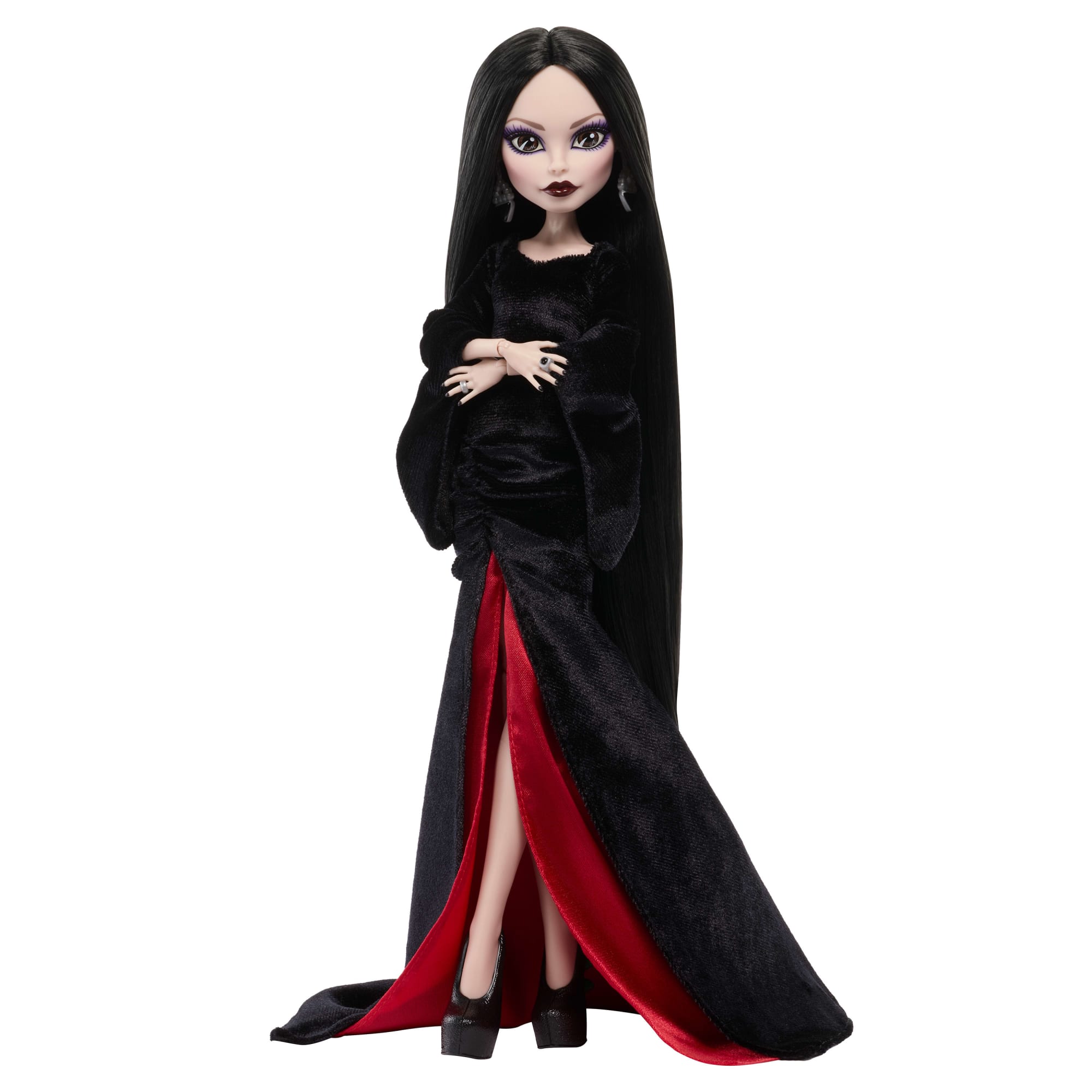 Monster High X Wednesday Collectible Doll. Morticia Addams in Black Velvet Dress - Image 6