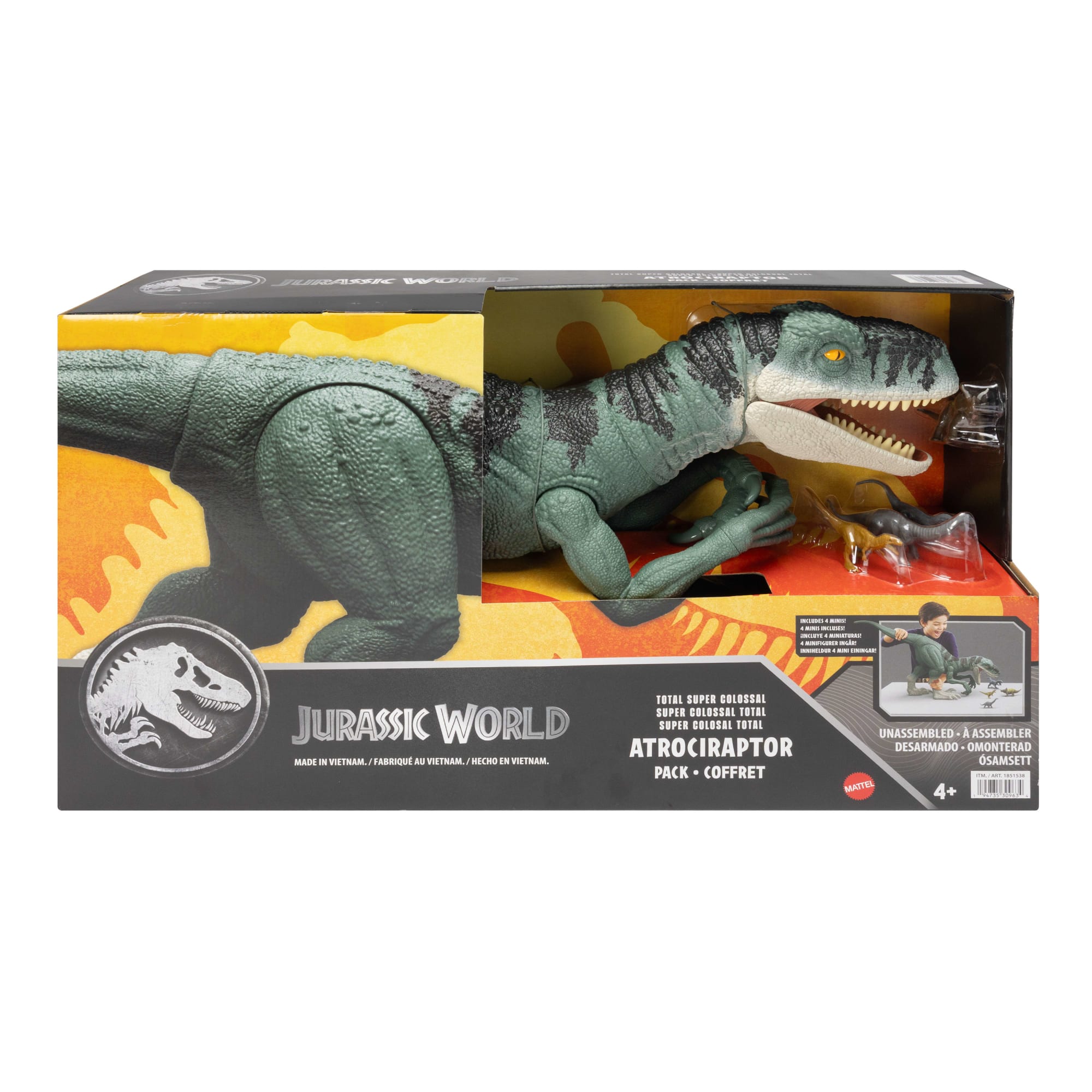 Jurassic World Super Colossal Dinosaur Pack With 1 XL 37 inch Long Atrociraptor. 4 Minis - Image 5