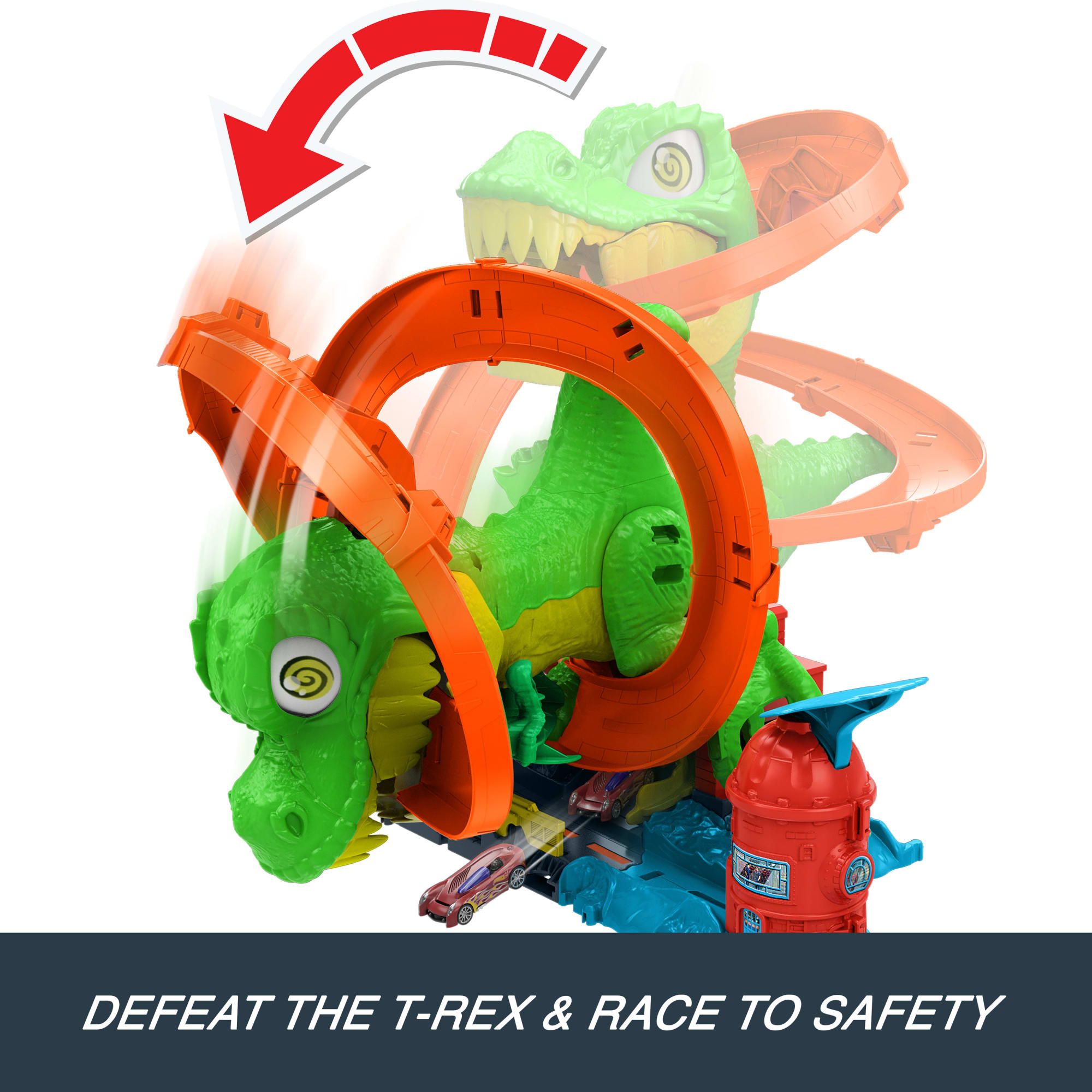 Hot Wheels City T-Rex Blaze Battle Playset & 1:64 Scale Die-Cast Car. Dinosaur Nemesis - Image 6