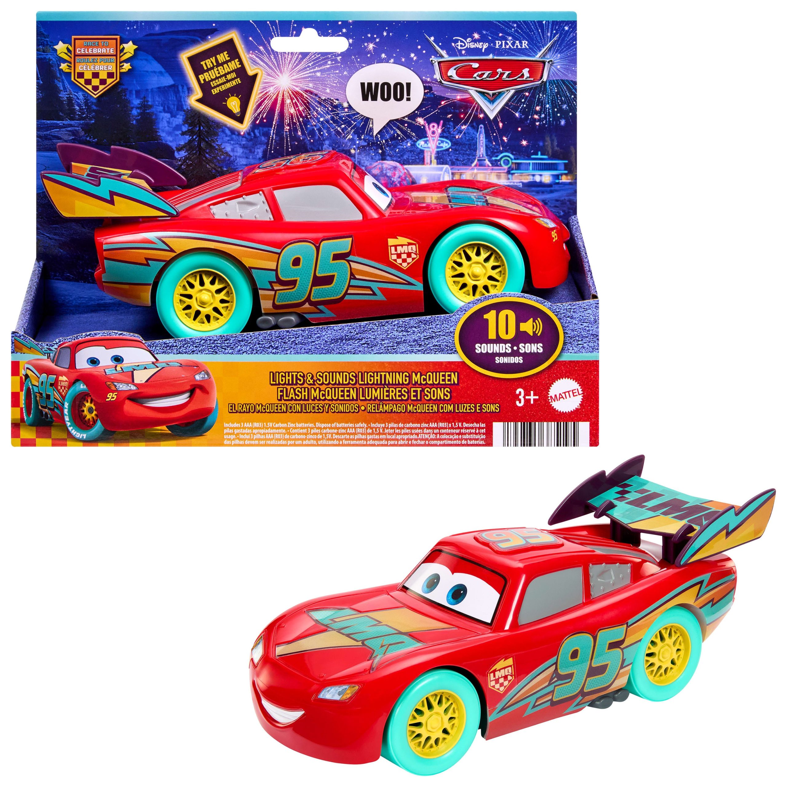 Disney And Pixar Cars Race To Celebrate Lights & Sounds Lightning Mcqueen. Large-Scale Toy Vehicle