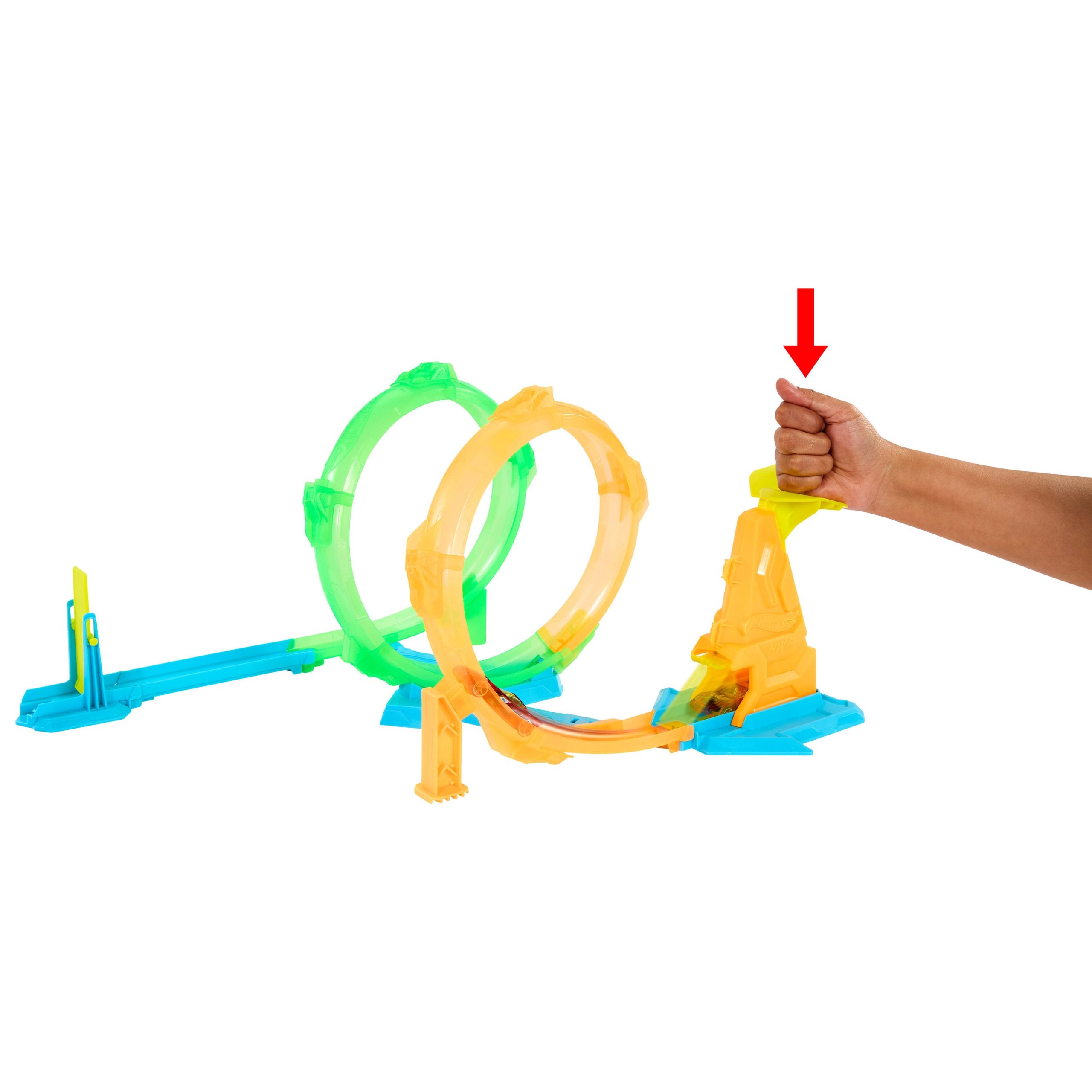 Hot Wheels Neon Speeders Double Loop Dash Track Set With 1:64 Scale Toy Car - Image 2