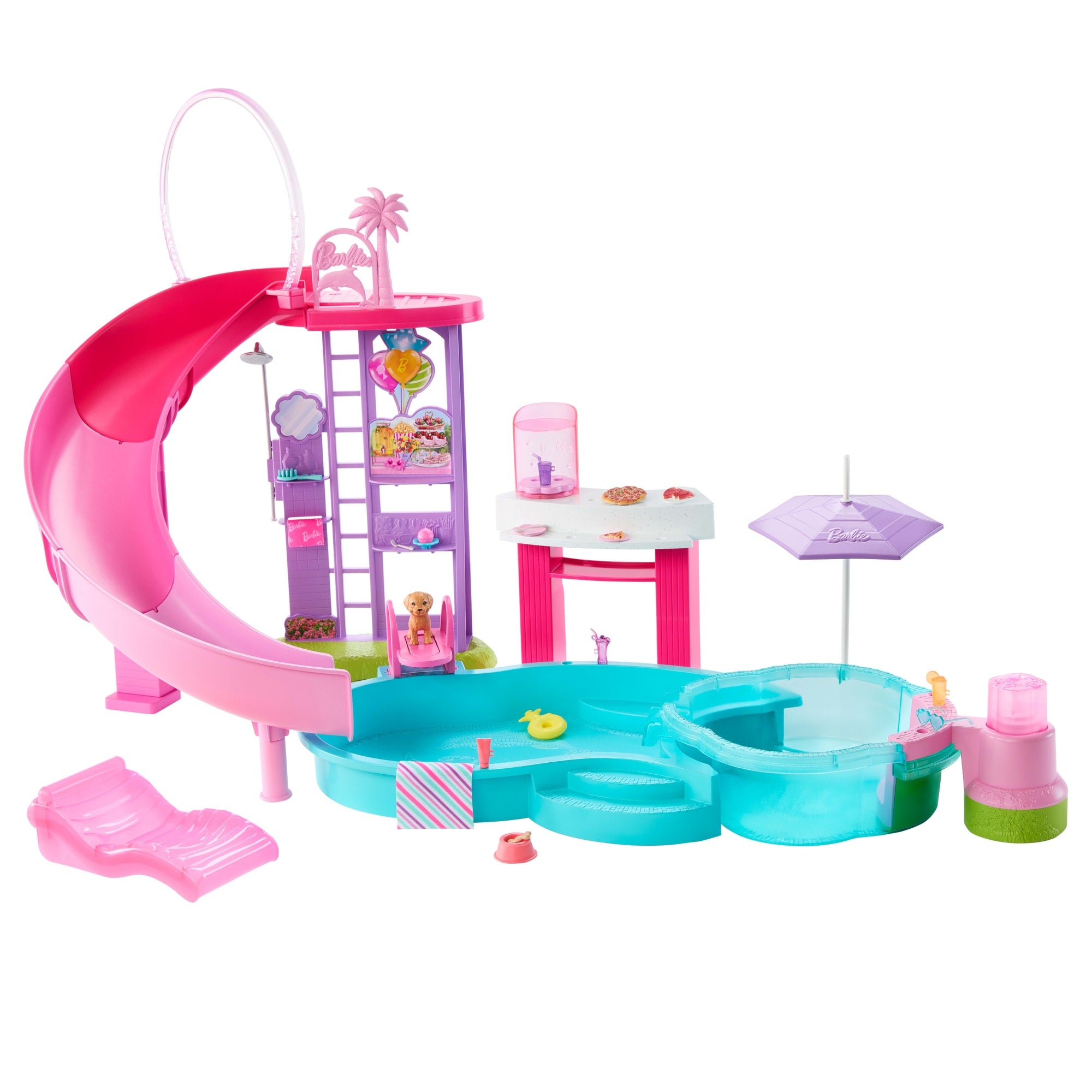 Barbie-Coffret Piscine de Rêve-Toboggan. Jacuzzi. + de 20Accessoires