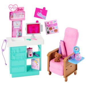 Barbie World Day At The Doctor Toy Playset With Medical Station. Chair & 12 Accessories