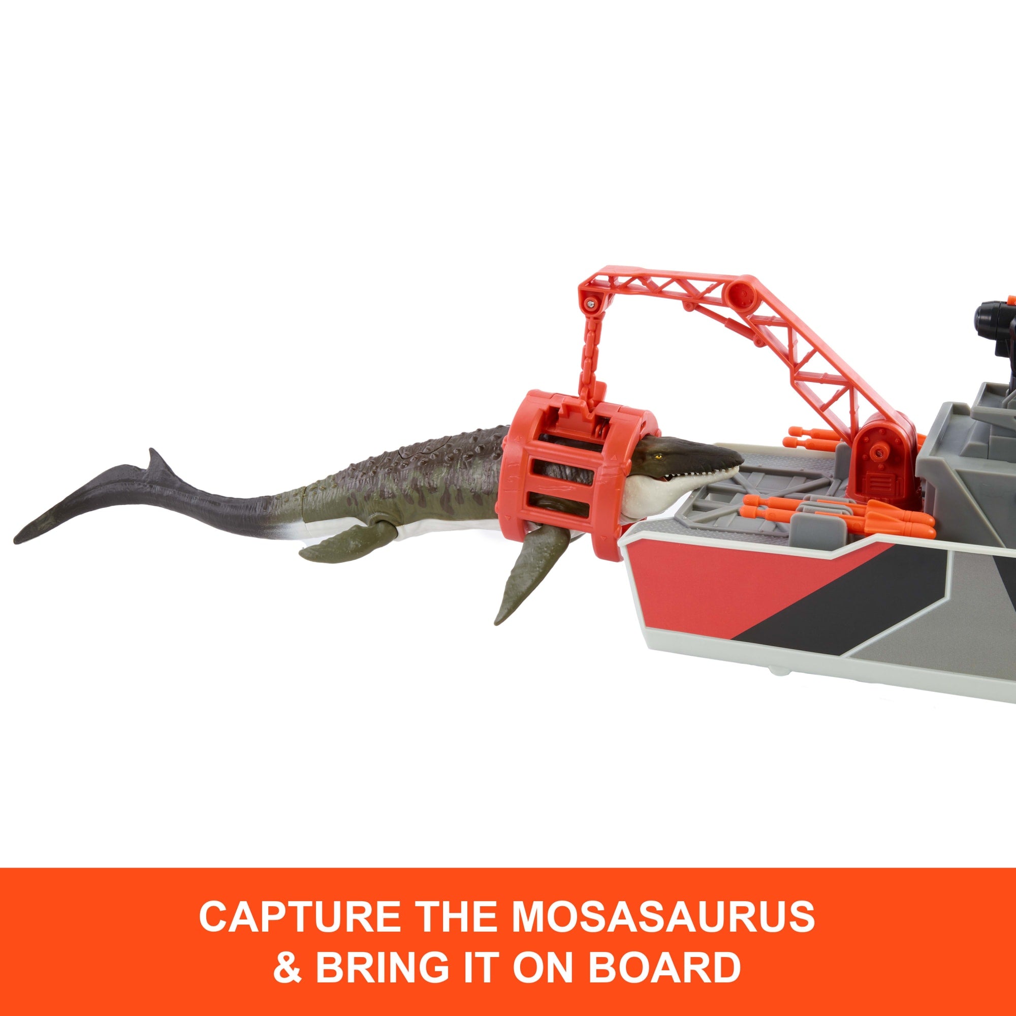 Matchbox Jurassic World Mosasaurus Rescue Action Boat Playset With Ship. Dino. Toy Car & Missiles - Image 3