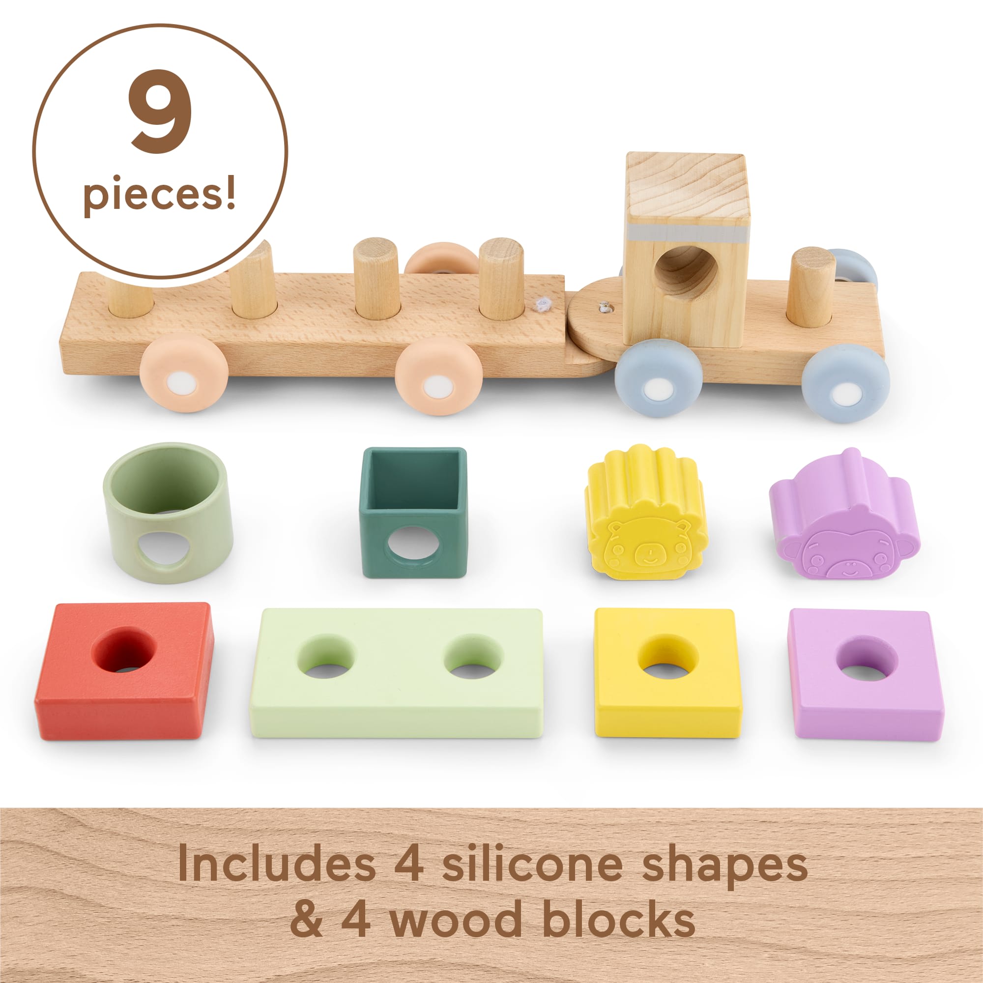 Fisher-Price Wood And Silicone Stacking Train. 9-Piece Baby & Toddler Activity Toy - Image 5
