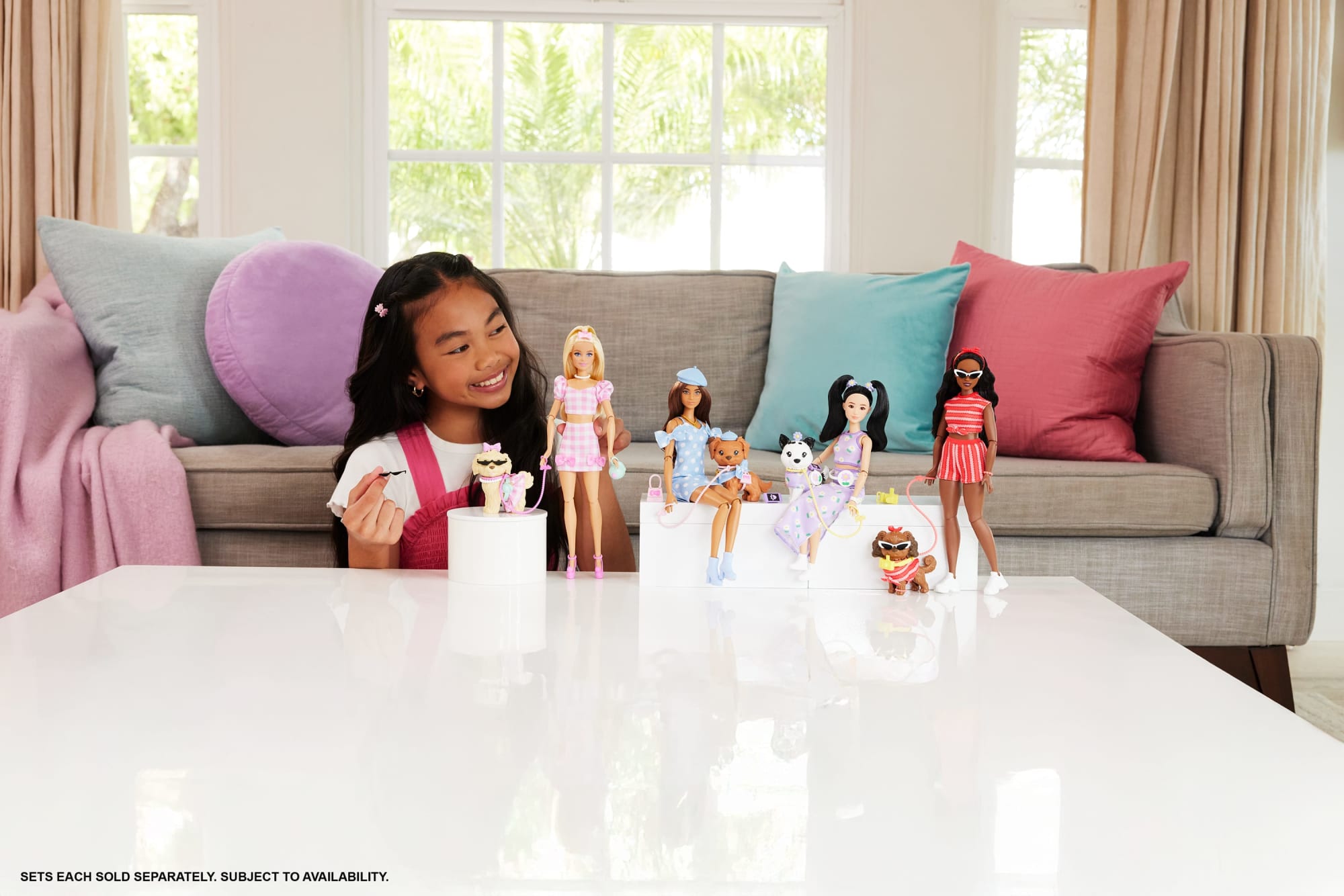 Barbie Twinning Looks Fashion Doll With Pet Dog. Matching Purple Clothes & Accessories. Black Hair - Image 2