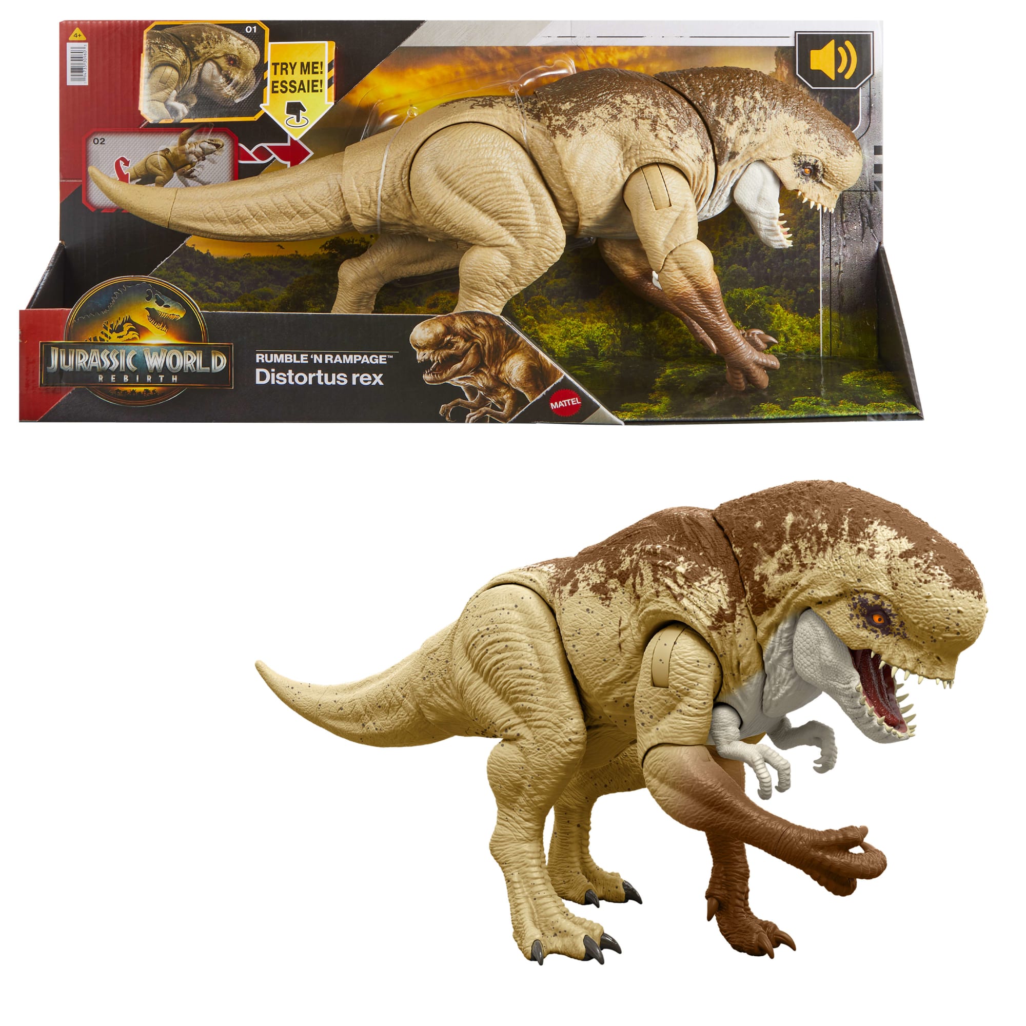 Jurassic World Rebirth Distortus Rex Action Figure. 22 inch Rumble N Rampage Dinosaur Toy. 2 Attacks