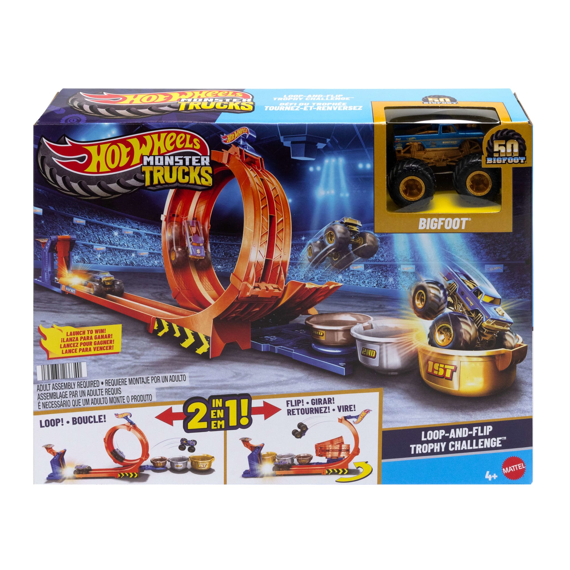 Hot Wheels Monster Trucks Pista de Brinquedo Troféu Bigfoot Giros Extremos - Image 6