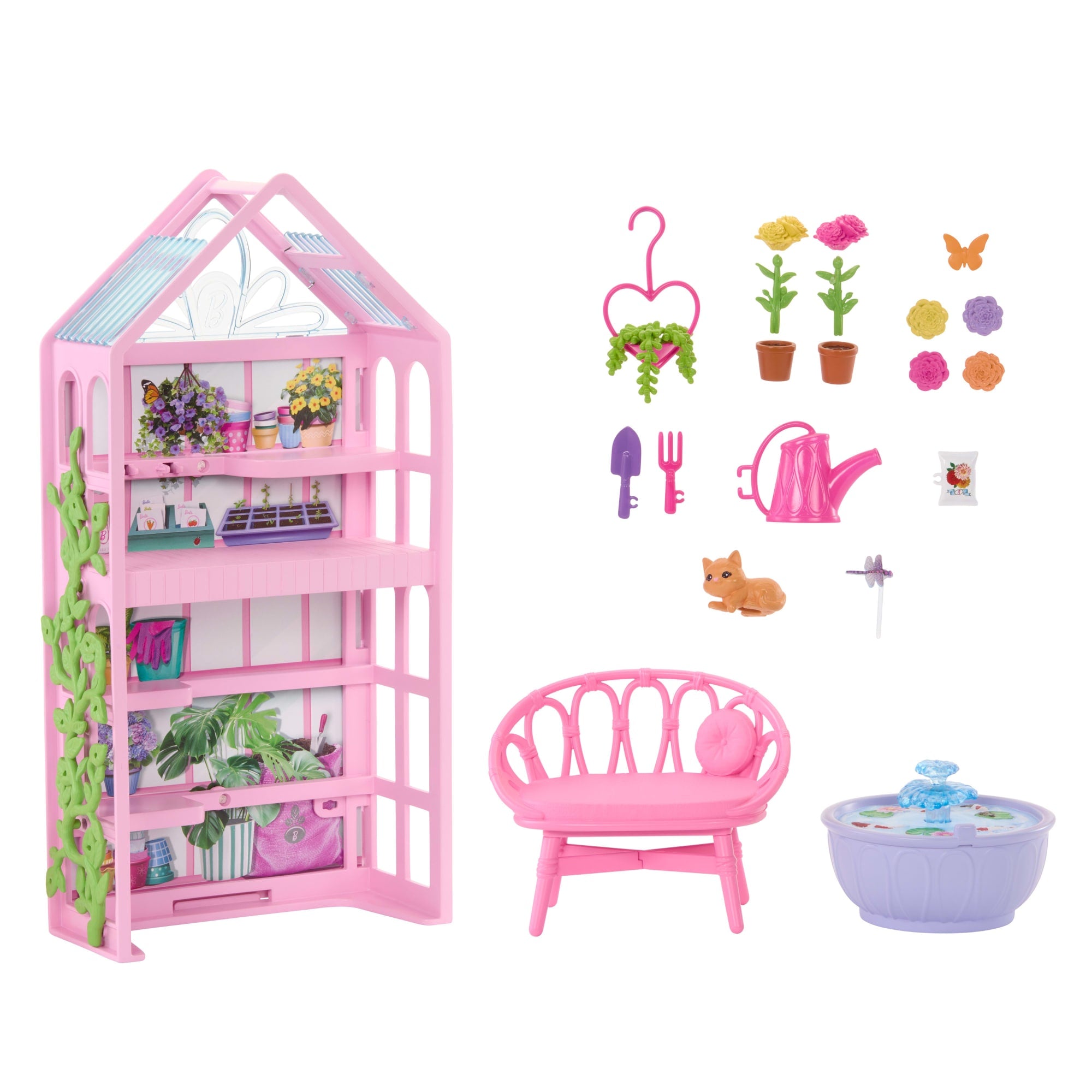 Barbie World Backyard Garden Toy Playset & 17 Accessories. Includes Shelf. Fountain. Flowers & More - Image 5