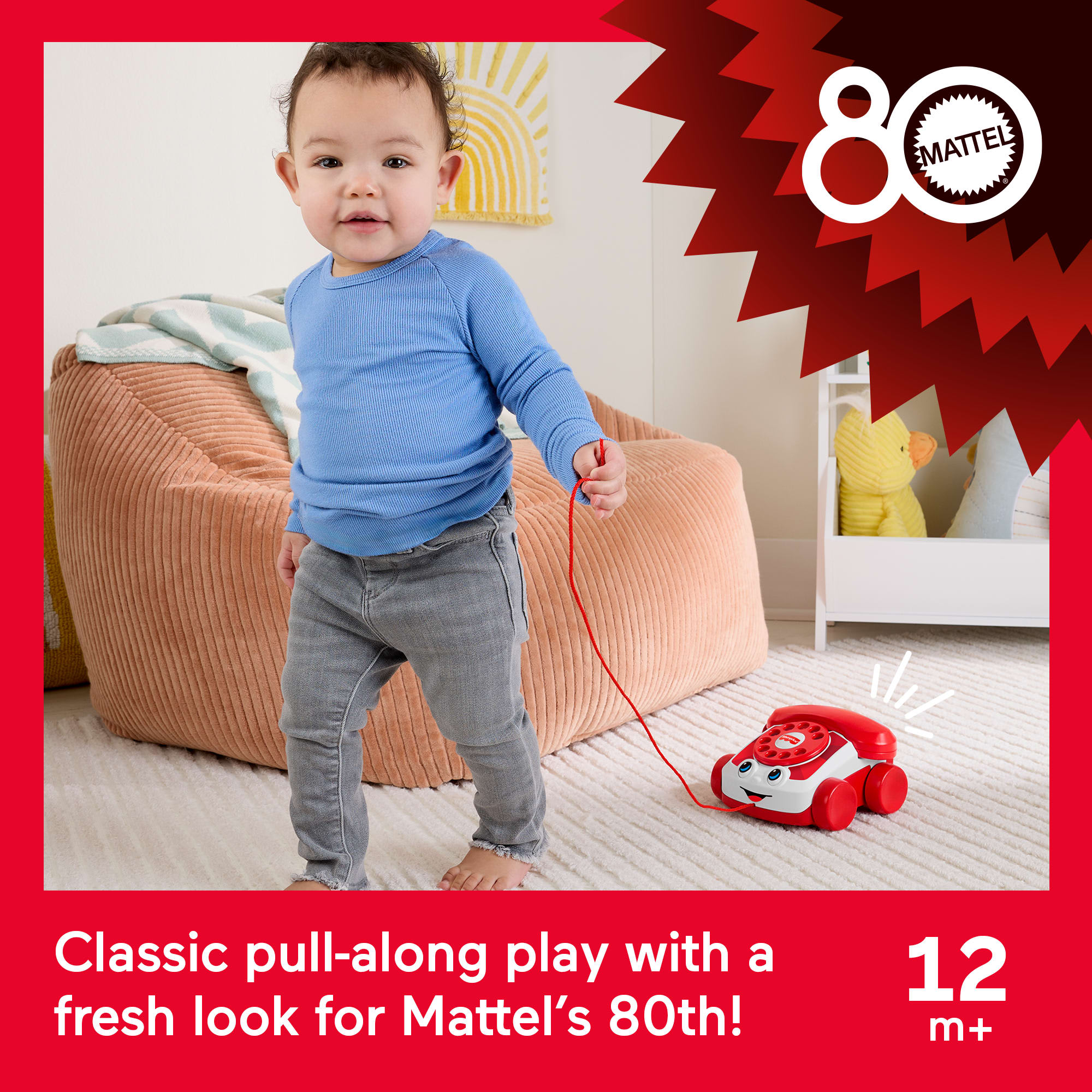 Fisher-Price Red Chatter Telephone Baby & Toddler Pull Toy. Mattel 80th Anniversary Edition - Image 2