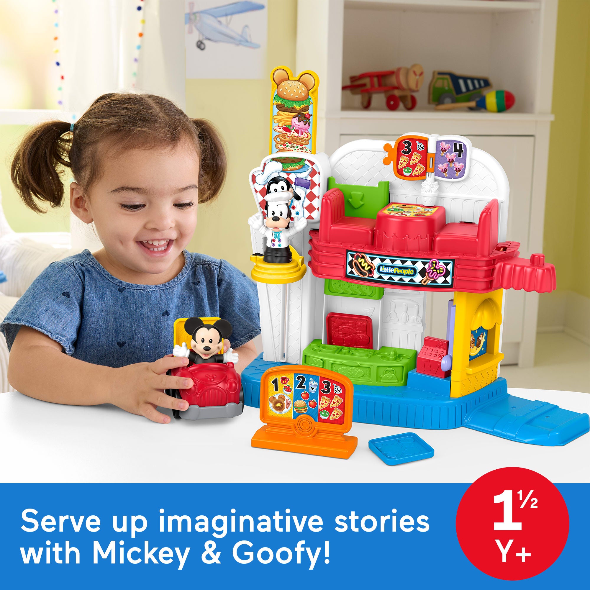 Fisher-Price Little People Disney Jr Mickey Mouse & Goofy's Silly Sounds Diner Toddler Playset - Image 2