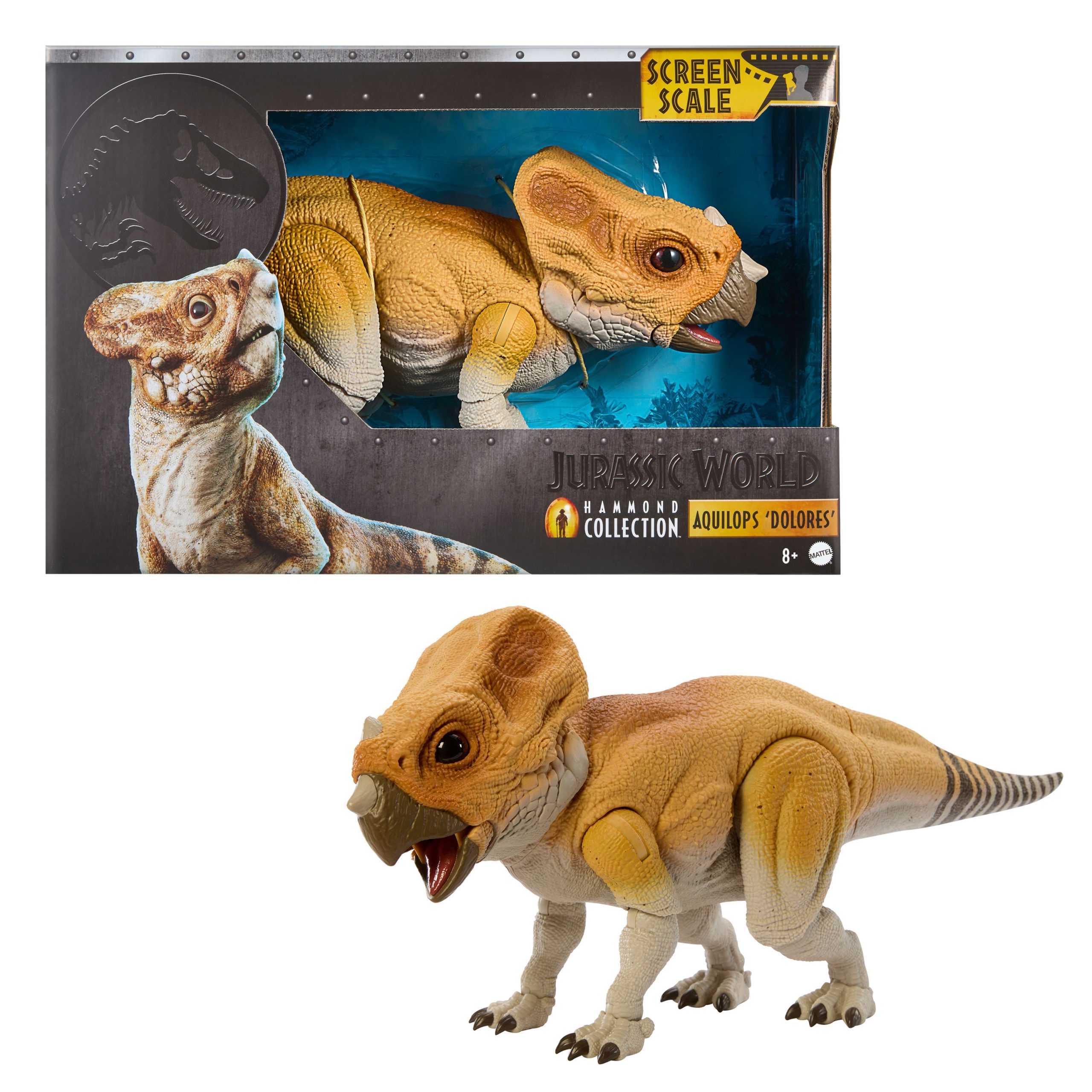Jurassic World Hammond Collection Screen Scale Aquilops Dolores Dinosaur Figure. Real Feel & Glass Eyes