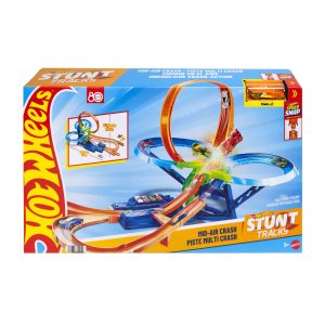 Hot Wheels Stunt Tracks Mid-AIr Crash Playset With 1:64 Scale Die-Cast Toy Car & Motorized Booster