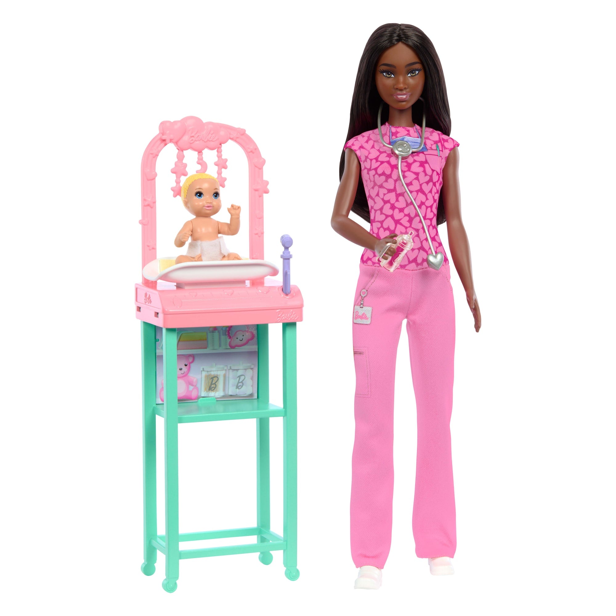 Barbie Baby Doctor Doll With Brunette Fashion Doll. 1 Baby Doll. Furniture & Accessories