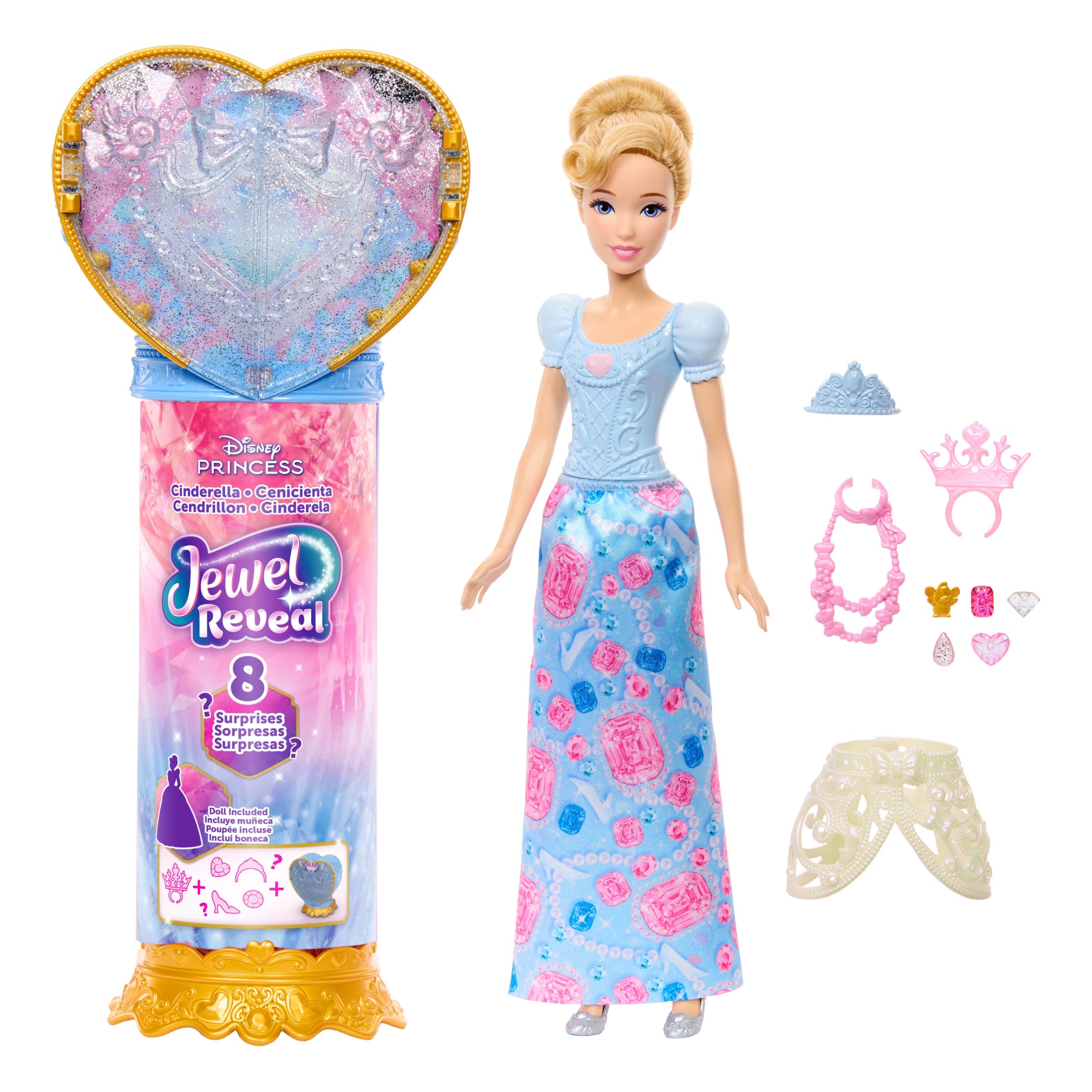 Disney Princess Jewel Reveal Cinderella Fashion Doll W/ 8 Surprises including Gem Box & Accessories - Image 5
