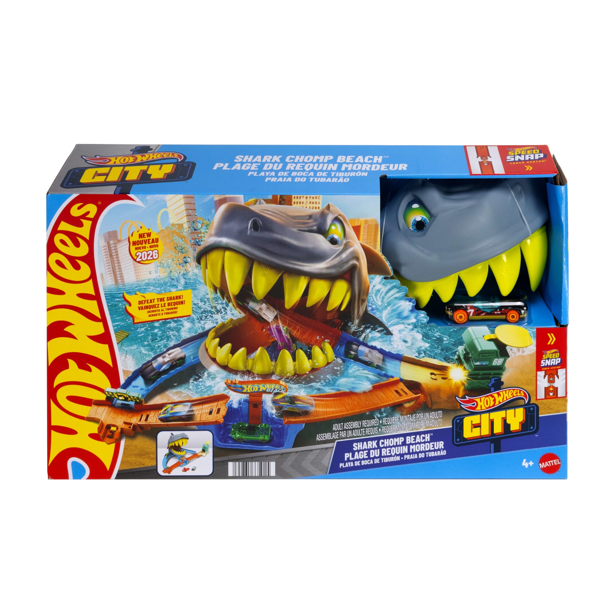 Hot Wheels City Shark Chomp Beach Playset & 1:64 Scale Die-Cast Toy Car. Big Win Moment