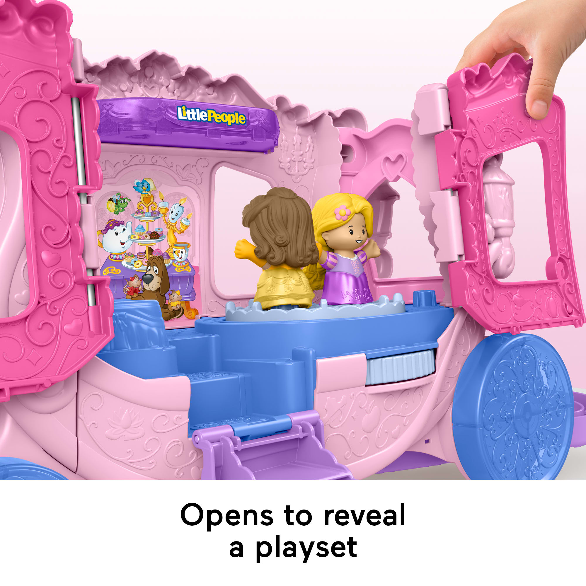 Fisher-Price Little People Disney Princess Pull-Along Musical Carriage Toddler Toy With 2 Figures - Image 3