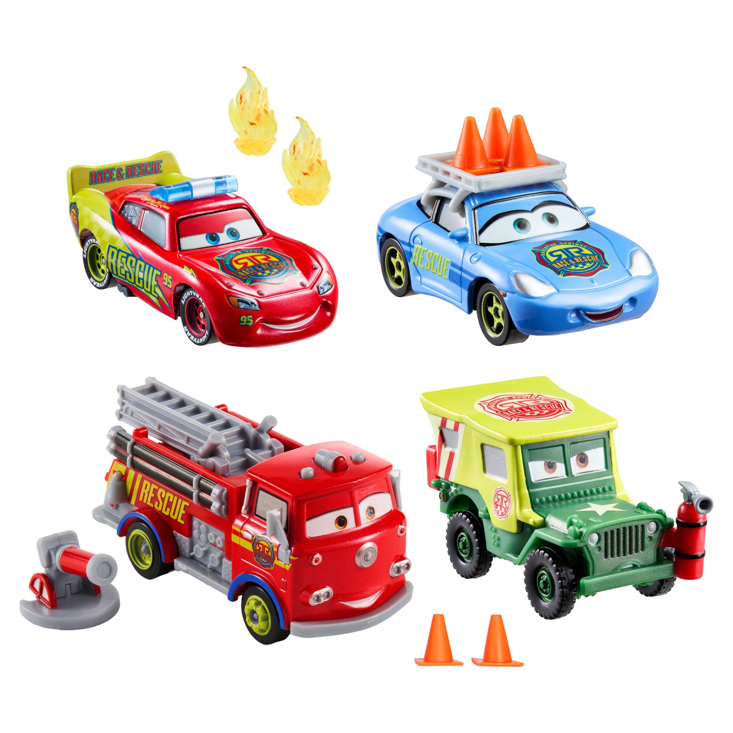 Disney And Pixar Cars Race & Rescue Crew Die-Cast 4-Pack With Red. Lightning Mcqueen. Sally & Sarge - Image 3