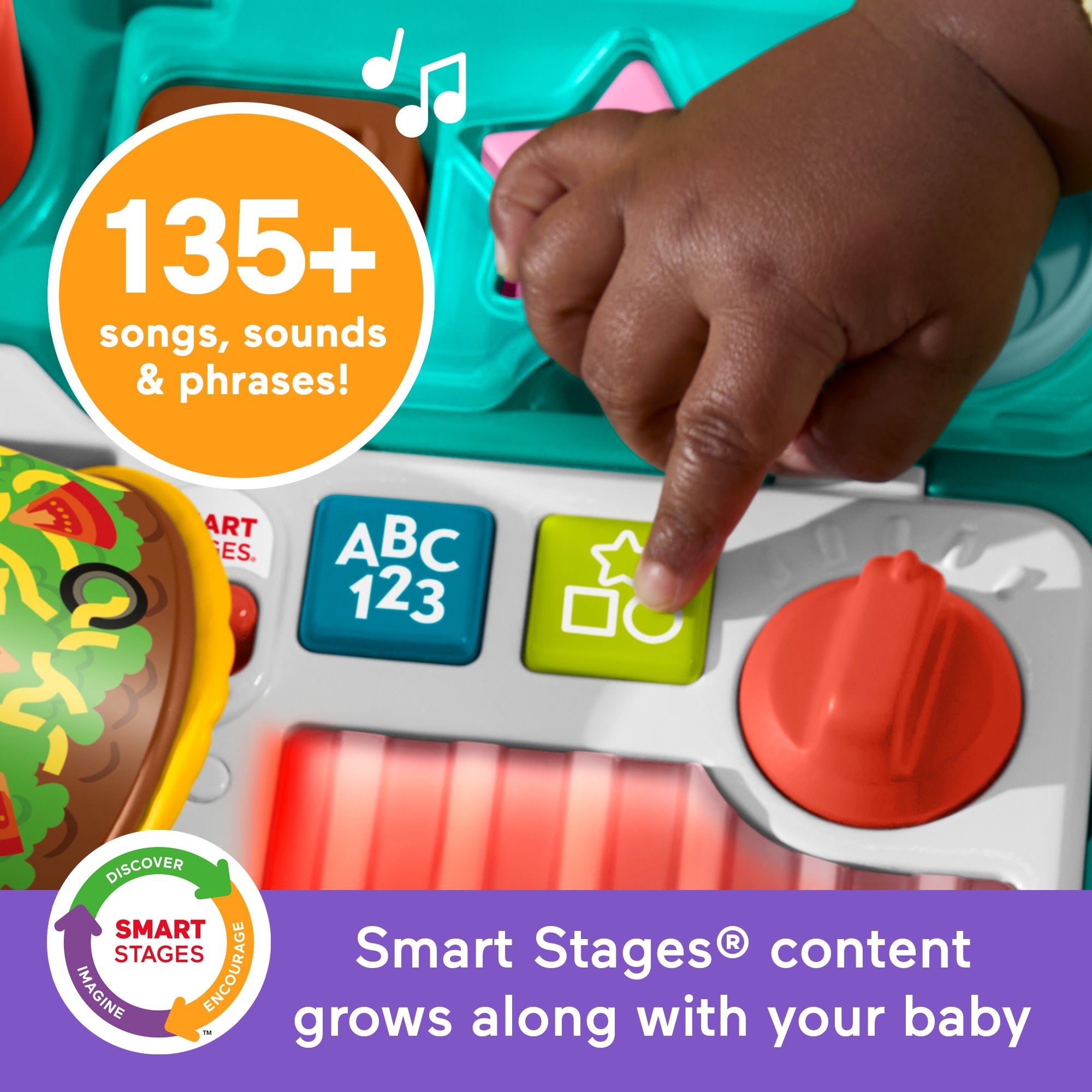 Fisher-Price Laugh & Learn 4-In-1 Snack Cart Push Walker Baby & Toddler Learning Toy. 14 Play Pieces. Multilanguage Version - Image 3