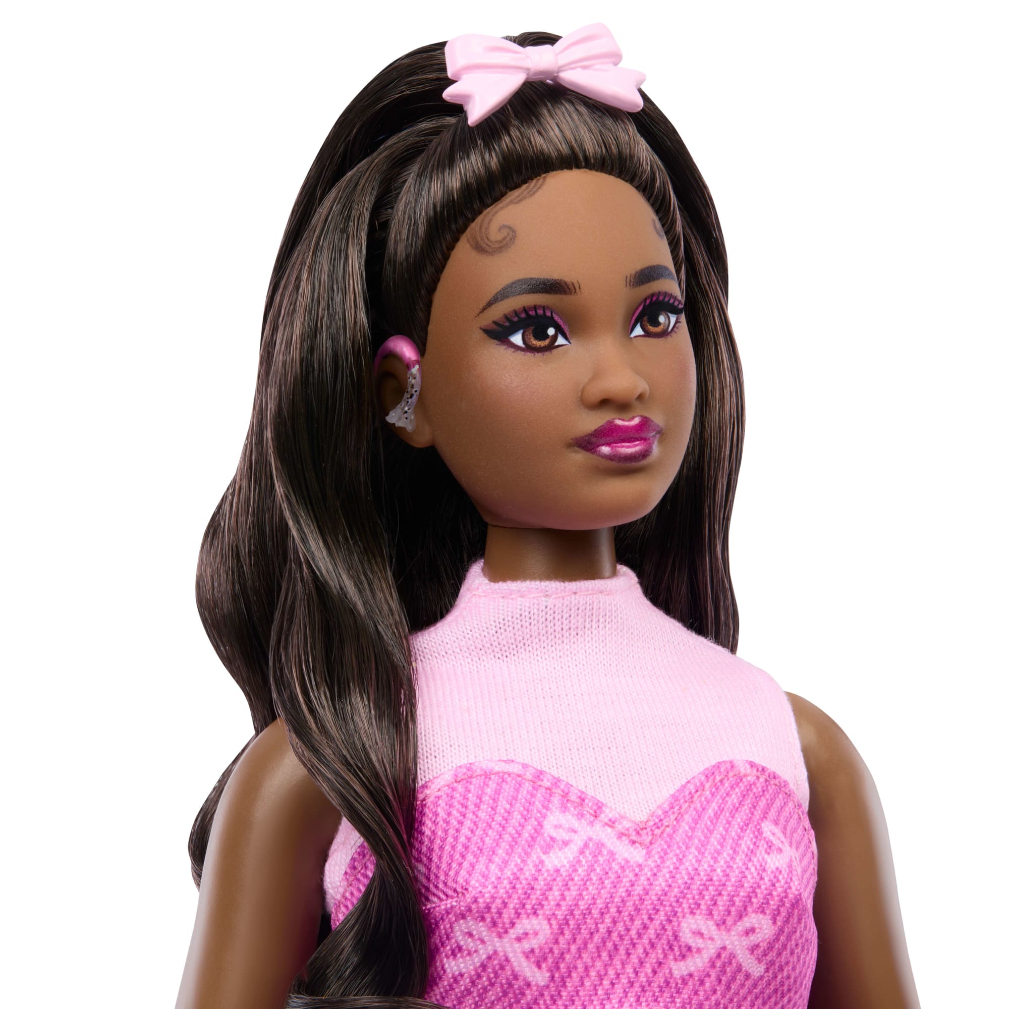 Barbie Deluxe Style Fashion Doll #10 in Pink Denim Top & Skirt Set With Bow Print. Black Hair - Image 3