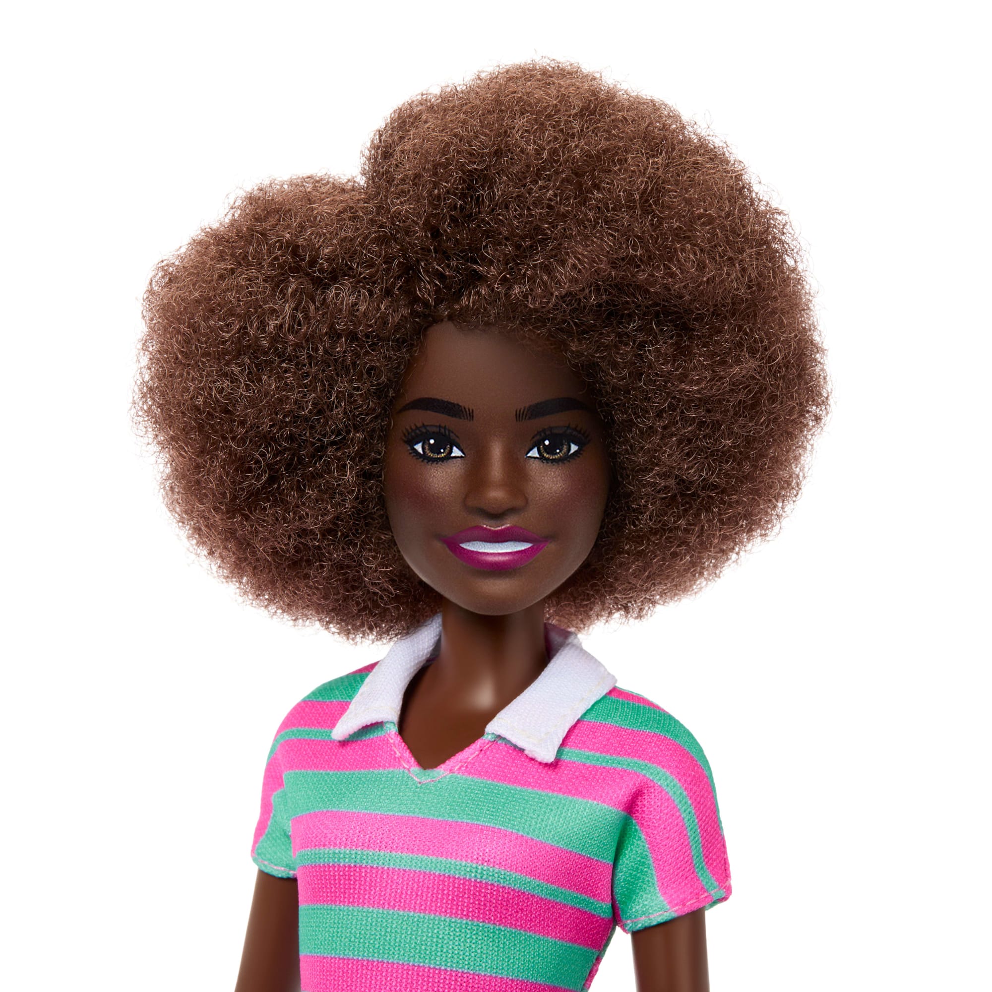 Barbie Fashionistas Doll #247 With Pink And Green Striped Dress. Curly Black Hair - Image 3