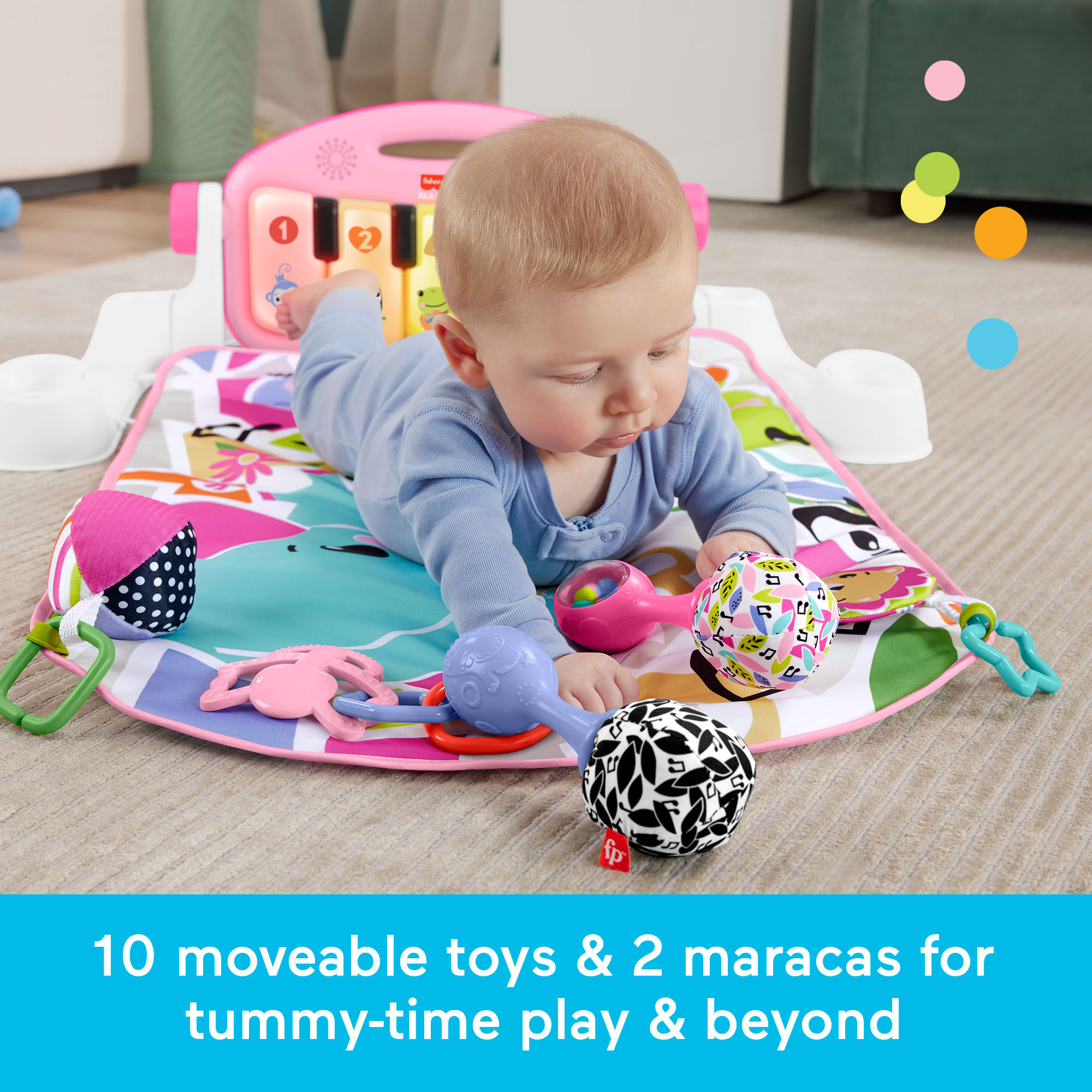 Fisher-Price Glow And Grow Kick & Play Piano Gym Baby Learning Toy With 2 Maracas. Pink - Image 3