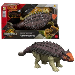 Jurassic World Rebirth Wild Roar Ankylosaurus Dinosaur Toy. Tail Attack Motion & Sound
