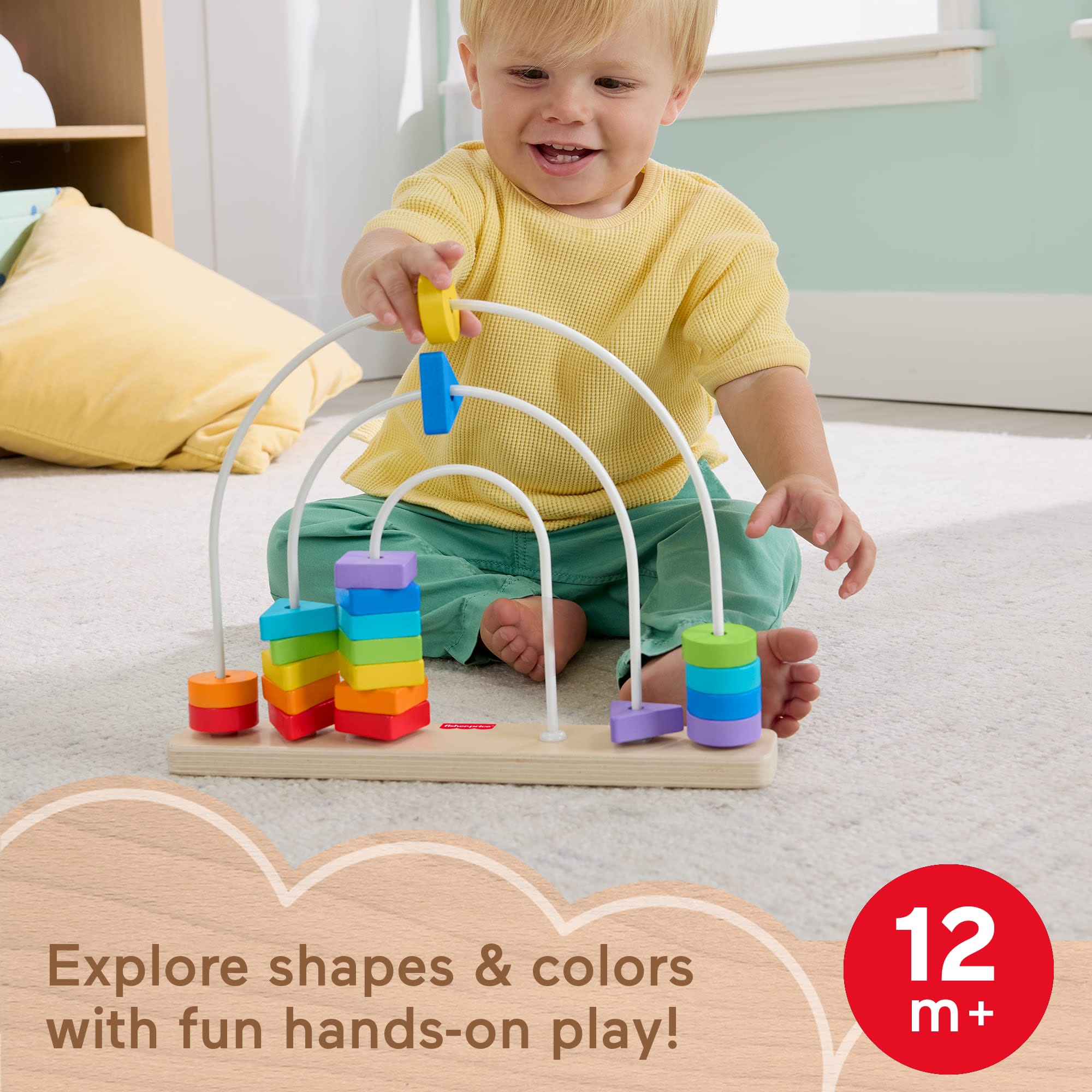 Fisher-Price Wooden Rainbow Bead Bar Maze. Baby & Toddler Developmental Toy. 1 Wood Piece - Image 2