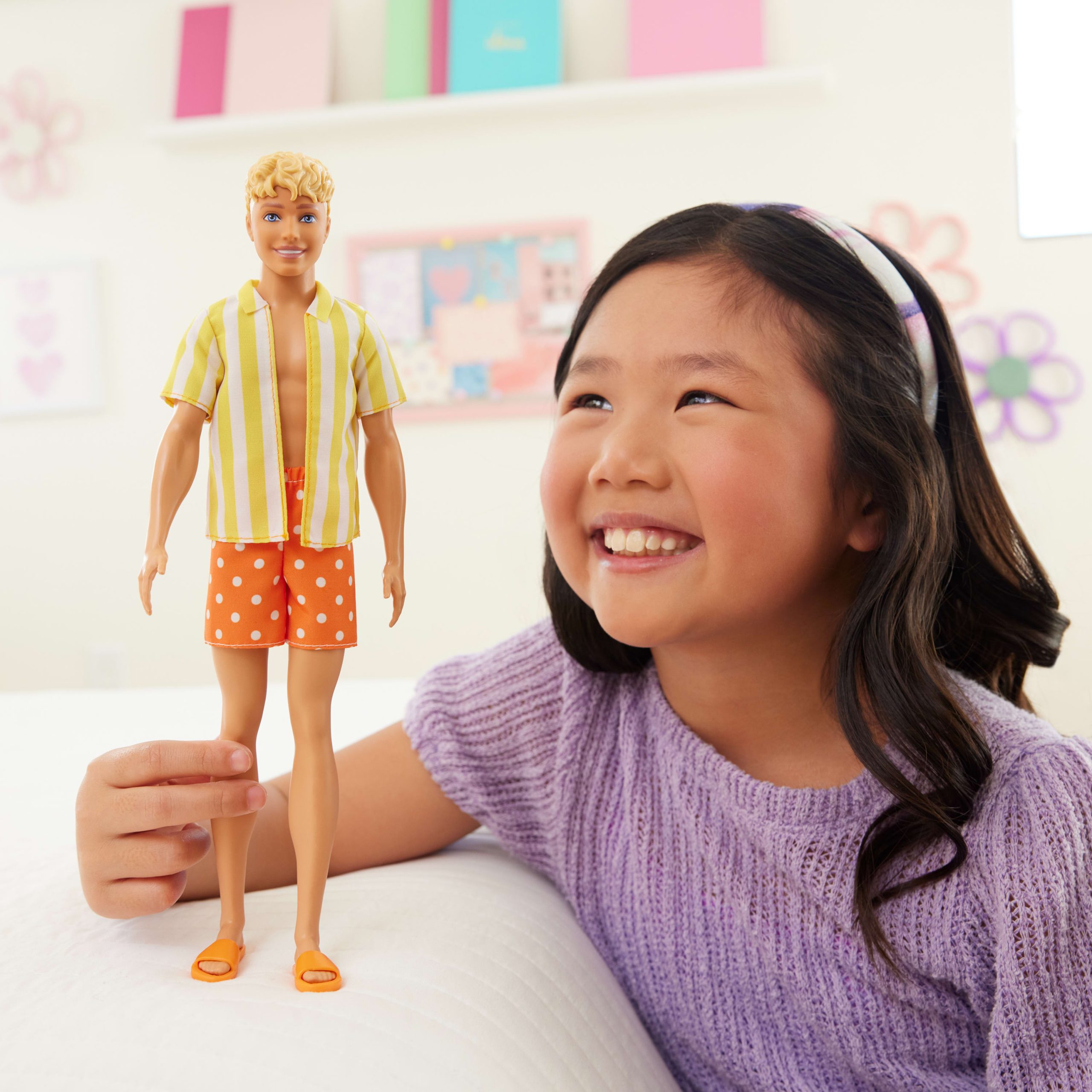 Barbie Fashionistas Style Ken Doll #252 in Orange And Yellow Polka-Dot Shorts. Yellow And White Striped Shirt. Blond Hair - Image 2