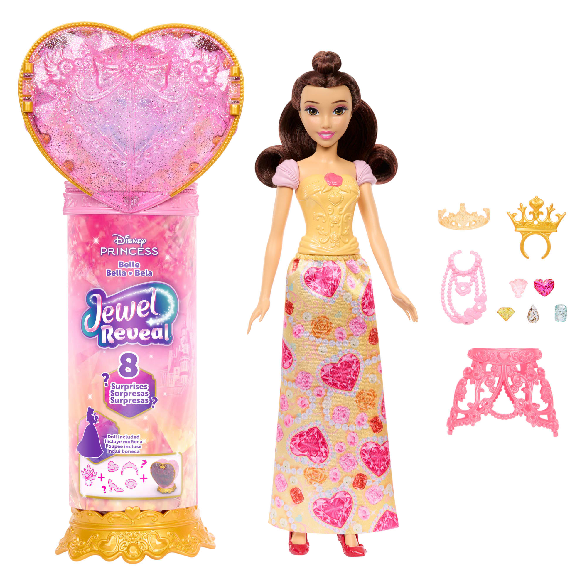 Disney Princess Jewel Reveal Belle Fashion Doll W/ 8 Surprises including Gem Box & Accessories - Image 5