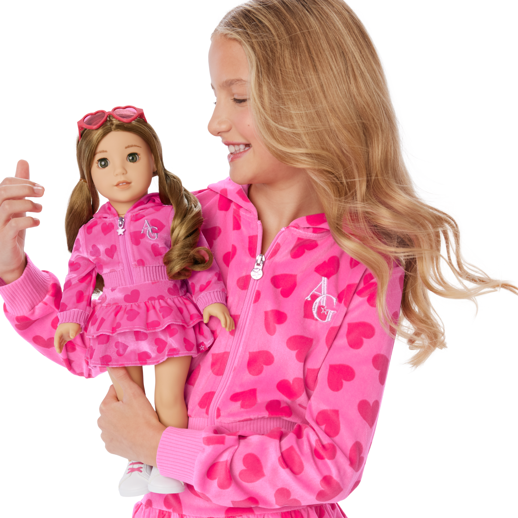 Pink Hearts Hoodie Dress for Girls & 18-inch Dolls - Image 5