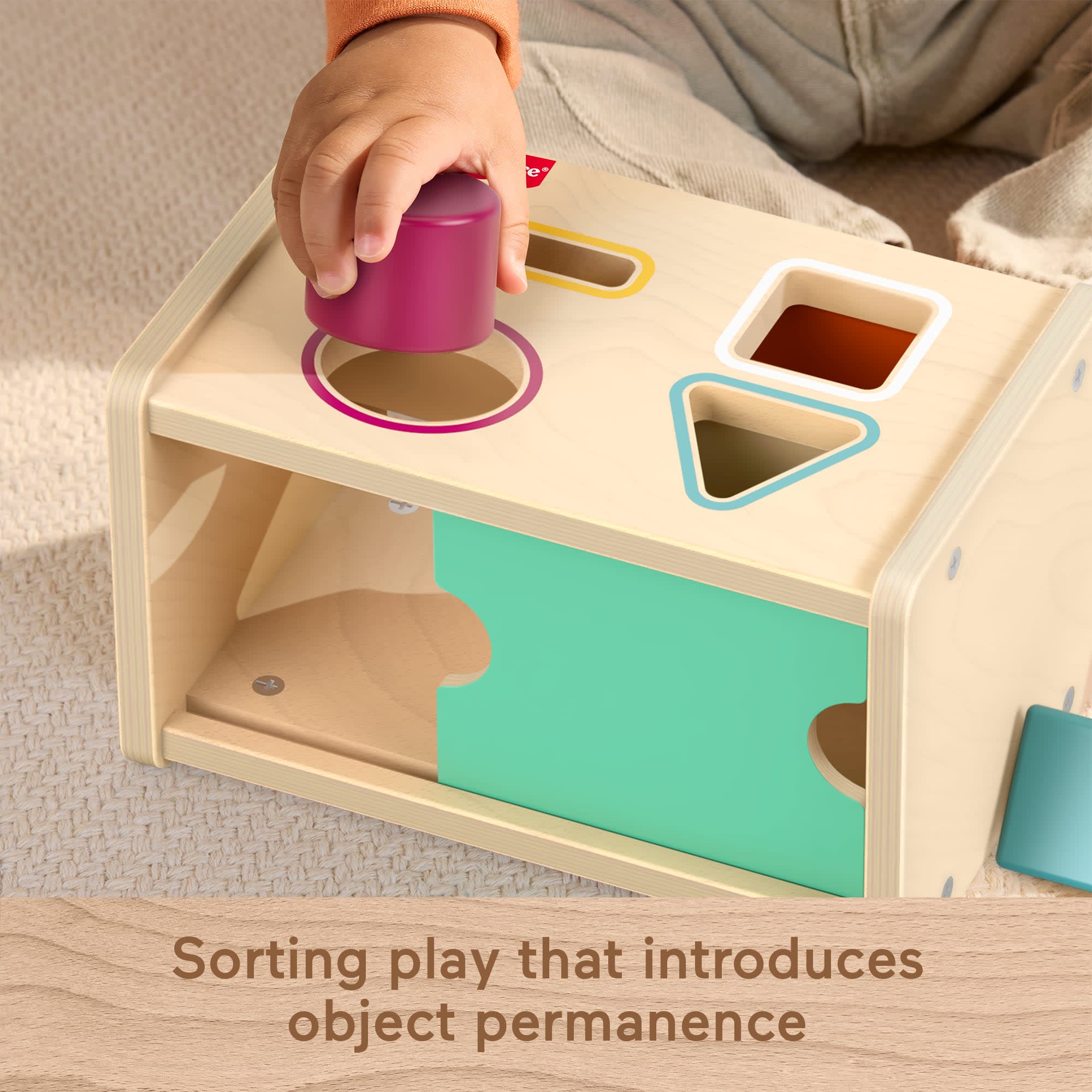 Fisher-Price Montessori Wooden Sort & Find Object Permanence Box. Baby Learning Toy - Image 3