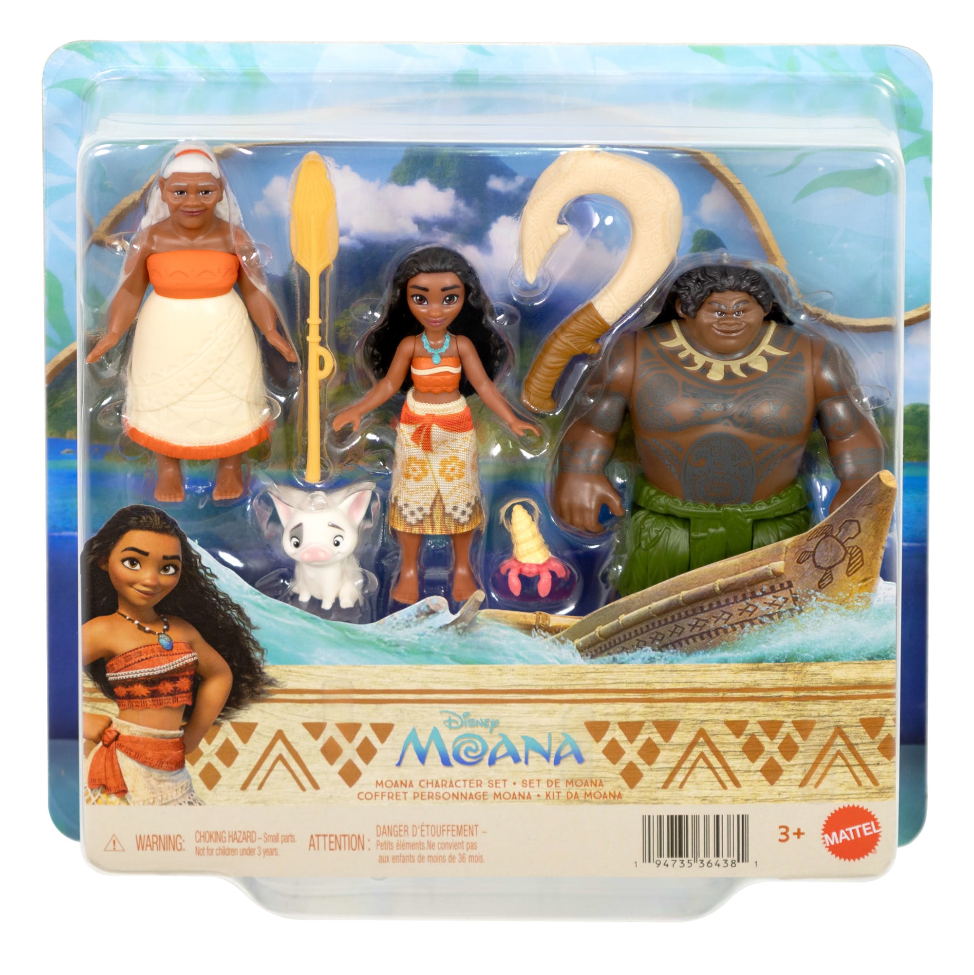 Disney Moana Character Set With 3 Small Dolls. 2 Animal Friends & 2 Accessories. inspired By Movie