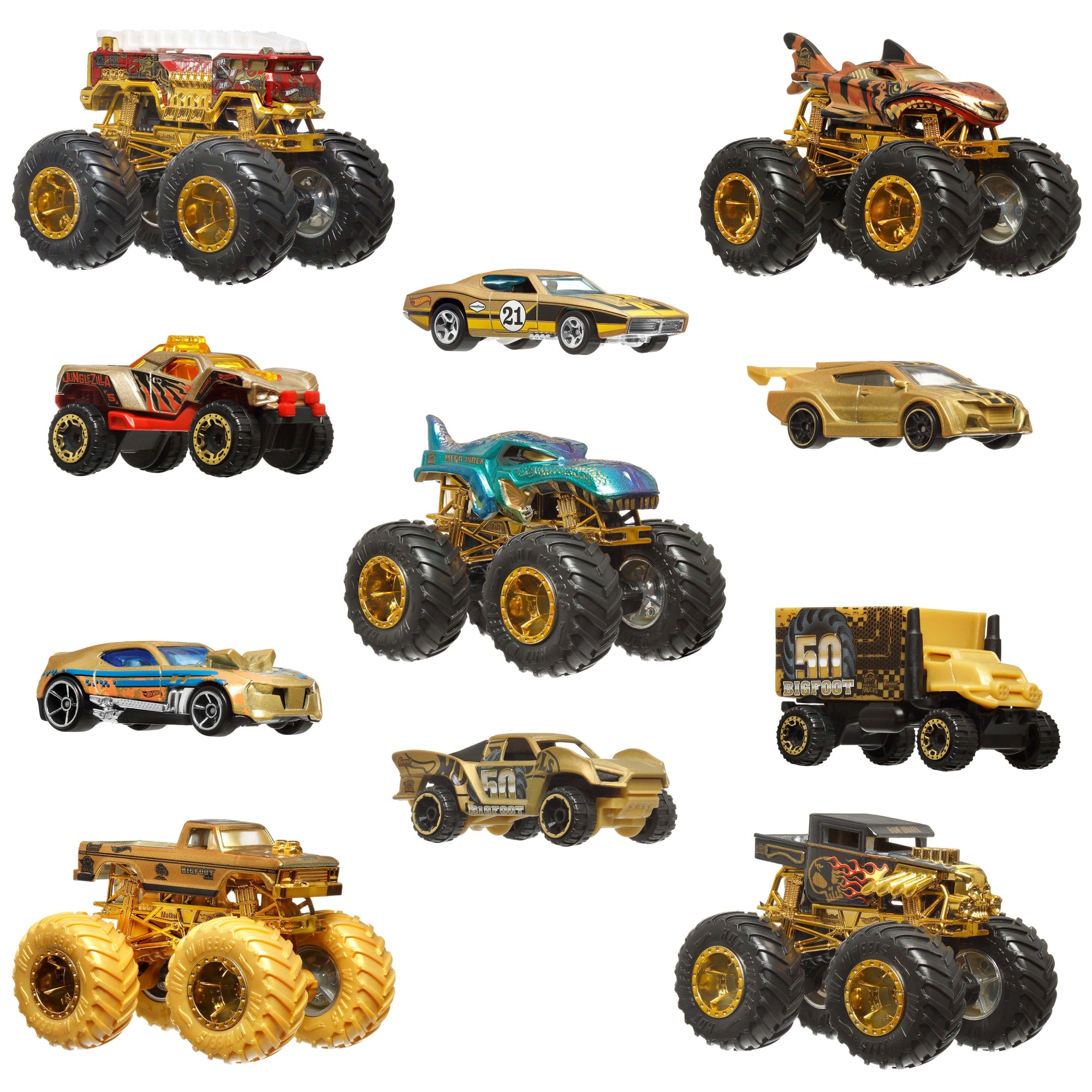Hot Wheels Monster Trucks Trophy Champions Collection. 5 1:64 Scale Toy Trucks & 6 Die-Cast Cars - Image 3