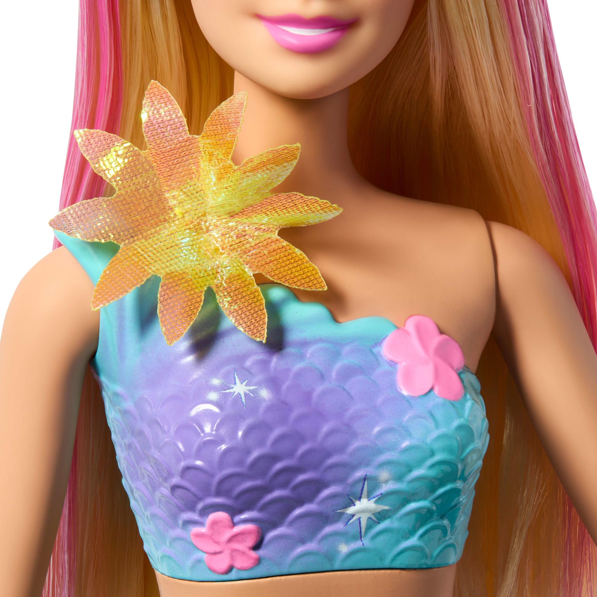 Barbie Flower Magic Mermaid Toy Doll With Surprise Blooming Flowers Feature & Pearl Headband Accessory - Image 5