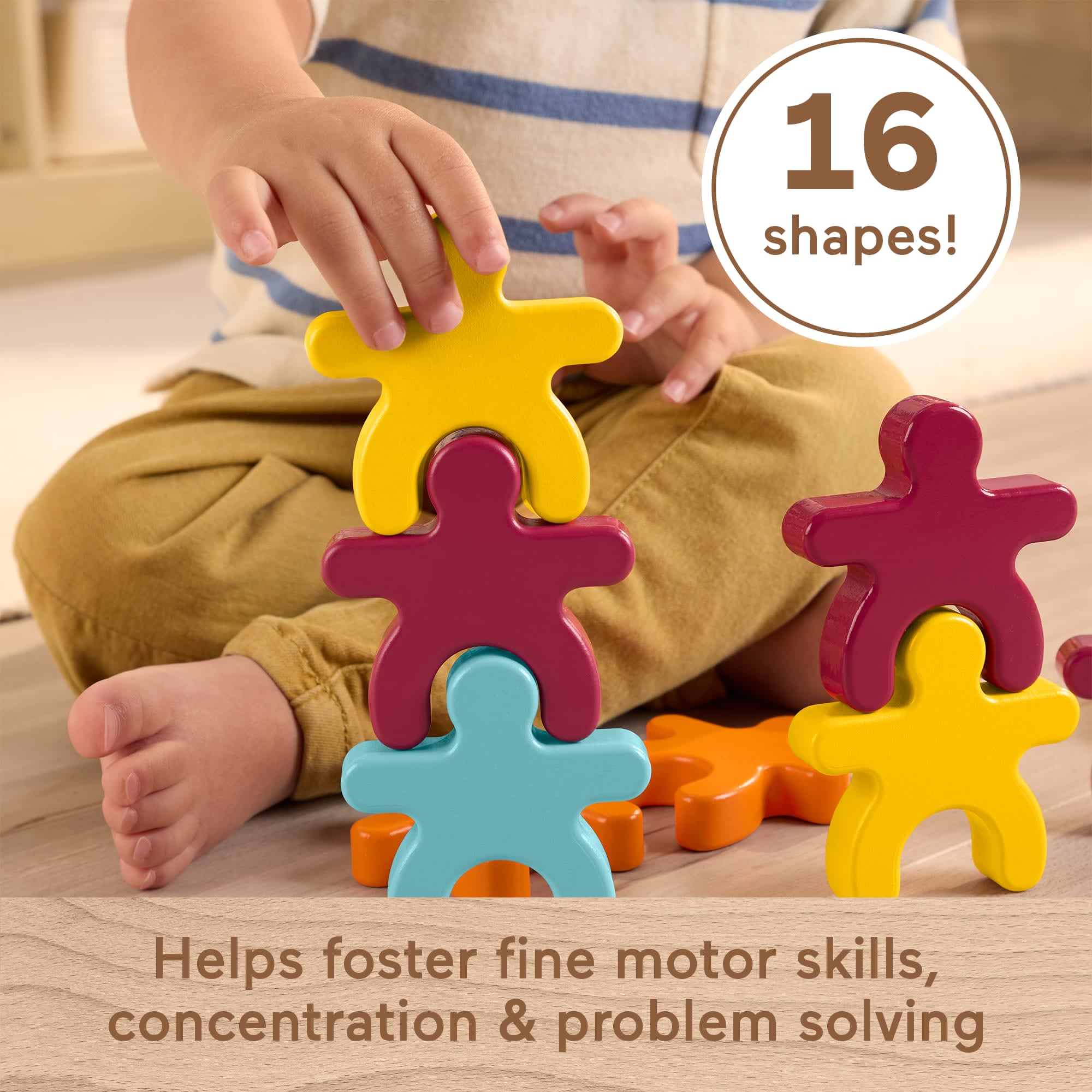 Fisher-Price Montessori Wooden Stacking Shapes Set Of 16 Wood Pieces For Toddlers & Kids - Image 2