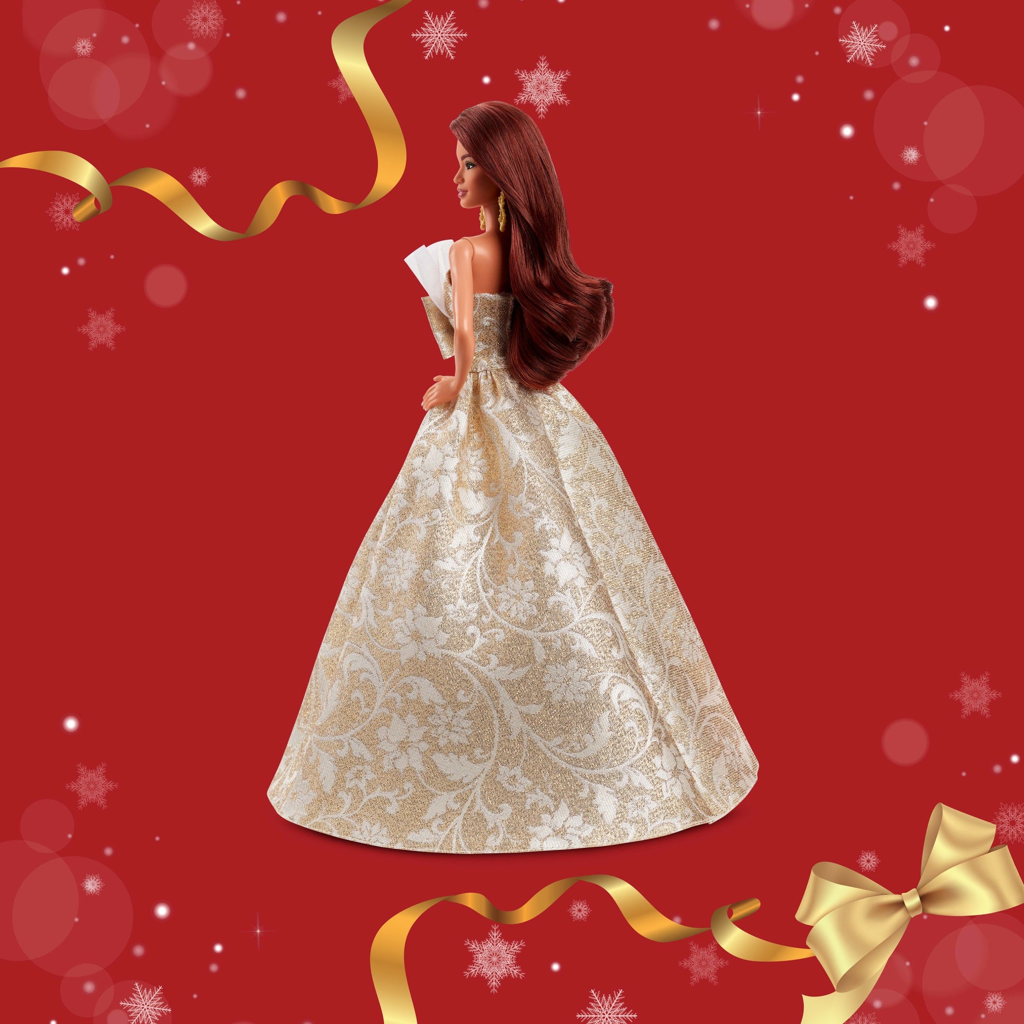 Barbie Signature 2025 Holiday Barbie Fashion Doll. Seasonal Collector. Dark Brown Hair With Silver & Gold Gown - Image 5