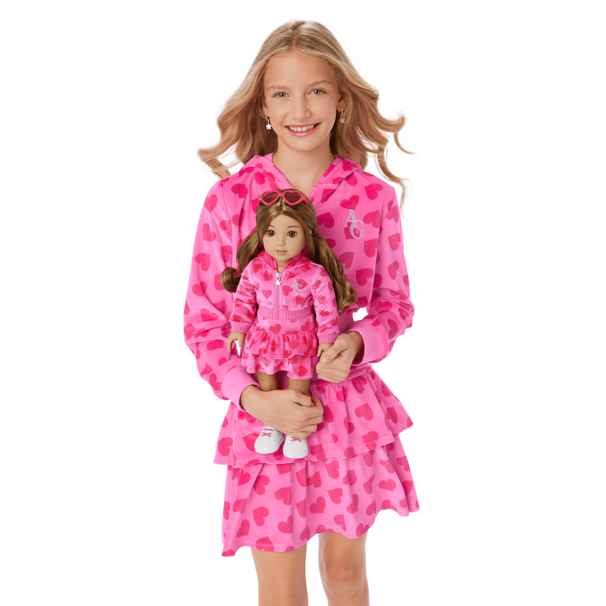 Pink Hearts Hoodie Dress for Girls & 18-inch Dolls - Image 4