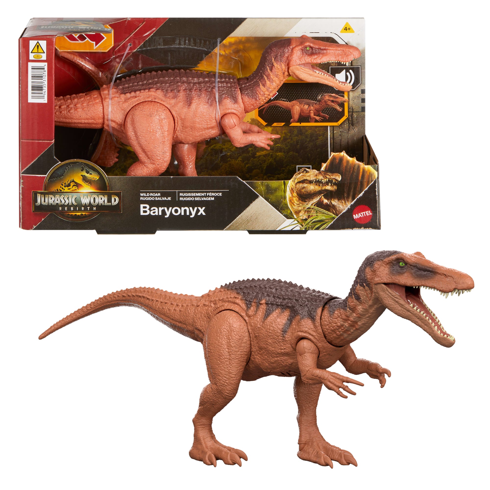 Jurassic World Rebirth Wild Roar Baryonyx Dinosaur Toy. Tail Controlled Attack Chomp & Sound