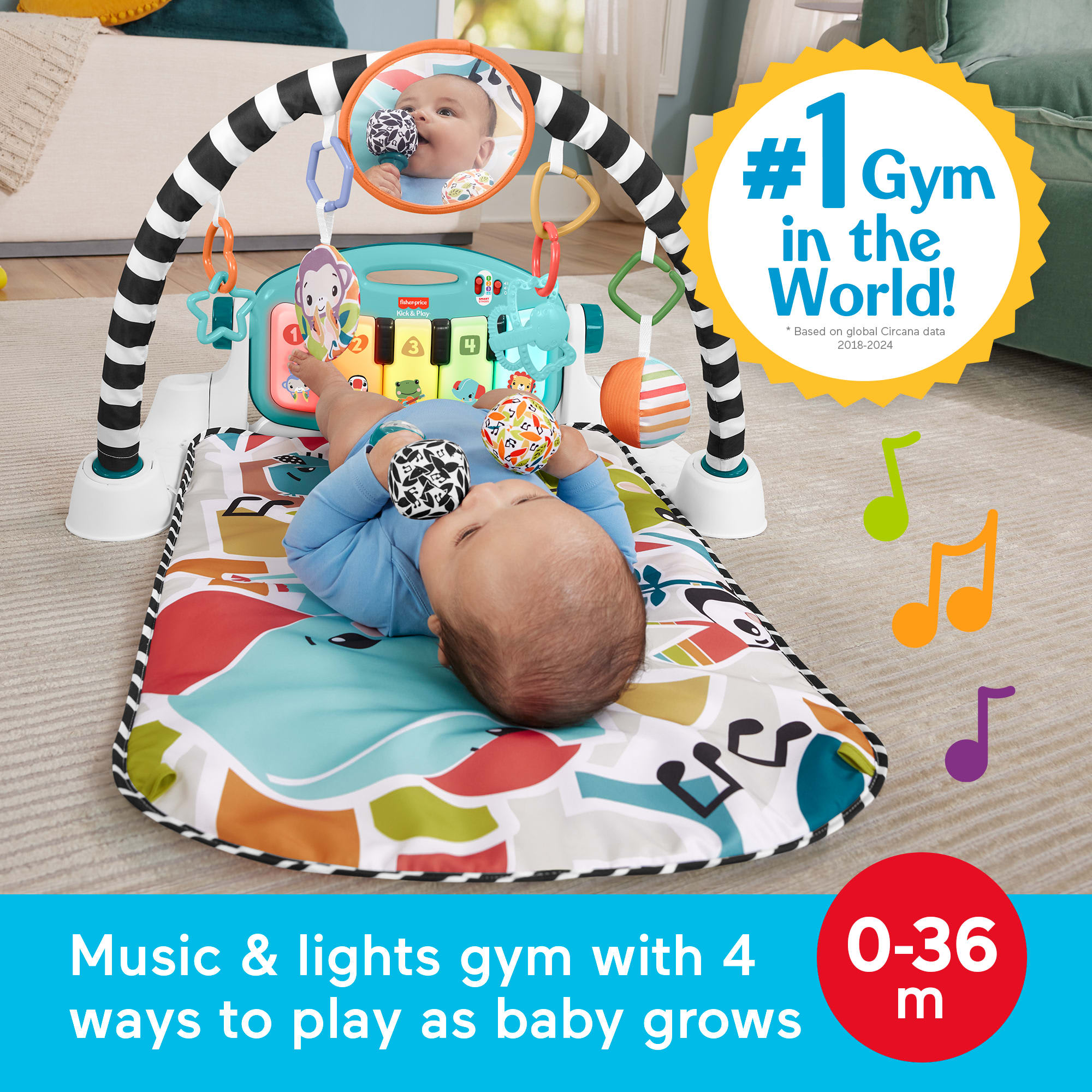 Fisher-Price Glow And Grow Kick & Play Piano Gym Baby Learning Toy With 2 Maracas. Blue - Image 2