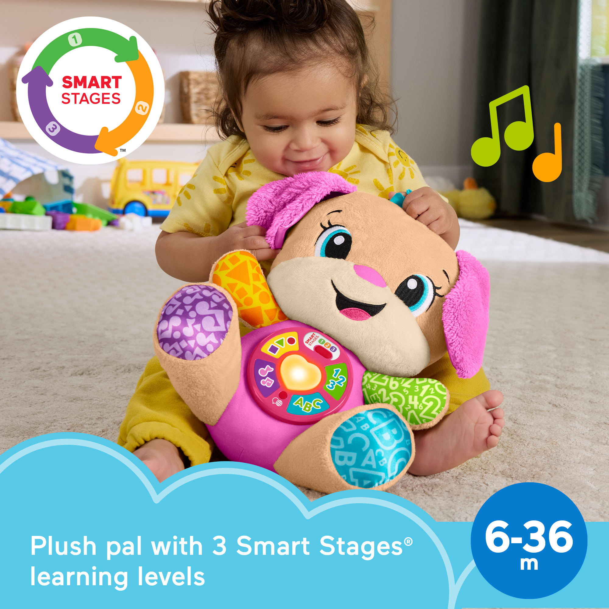Fisher-Price Laugh & Learn Smart Stages Sis Pink Plush Baby Musical Learning Toy. Multilanguage Version - Image 2