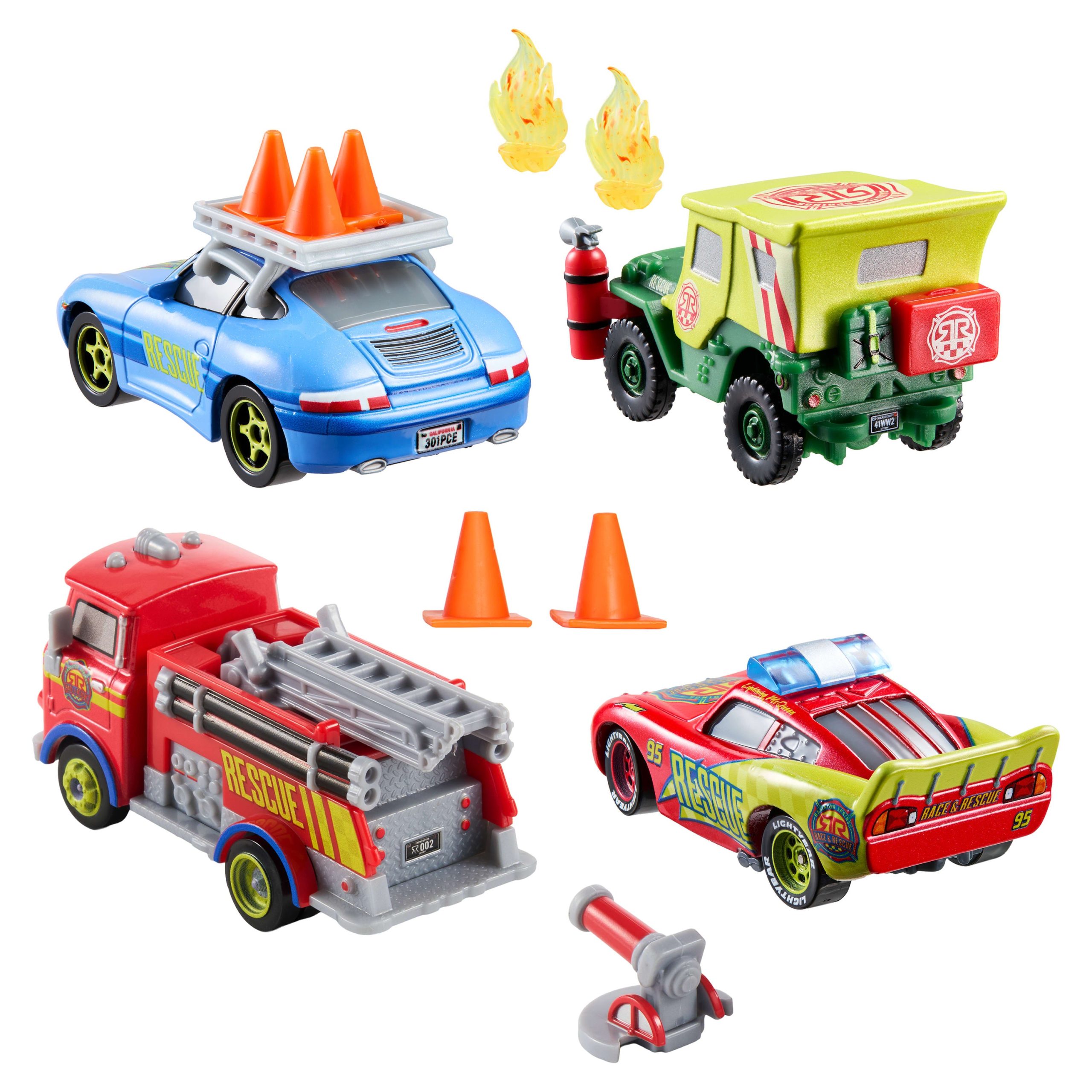 Disney And Pixar Cars Race & Rescue Crew Die-Cast 4-Pack With Red. Lightning Mcqueen. Sally & Sarge - Image 2
