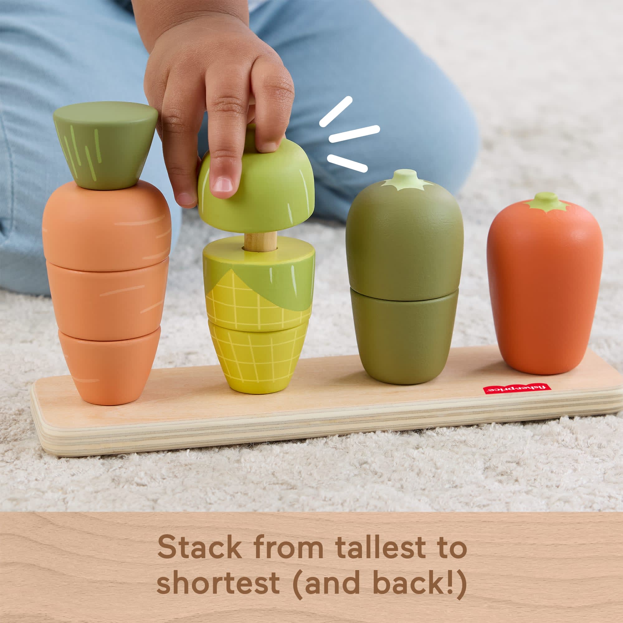 Fisher-Price Tiny Garden Wooden Veggie Stacker Toddler Activity Toy. 11 Wood Pieces - Image 4