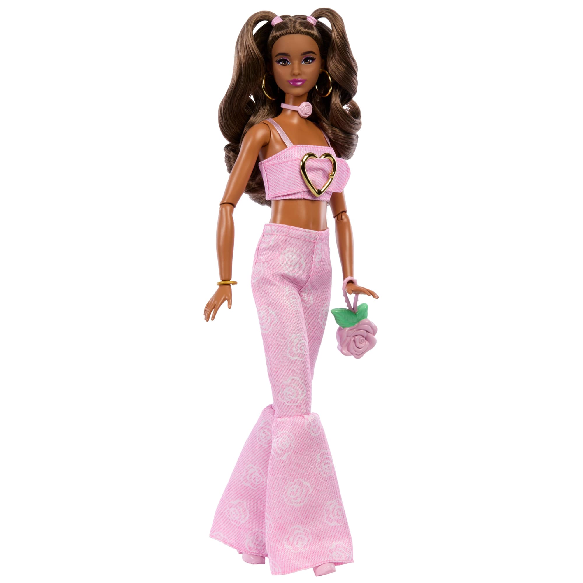 Barbie Deluxe Style Fashion Doll #12 in Pink Denim Crop Top And Flare Jeans. Brunette - Image 5