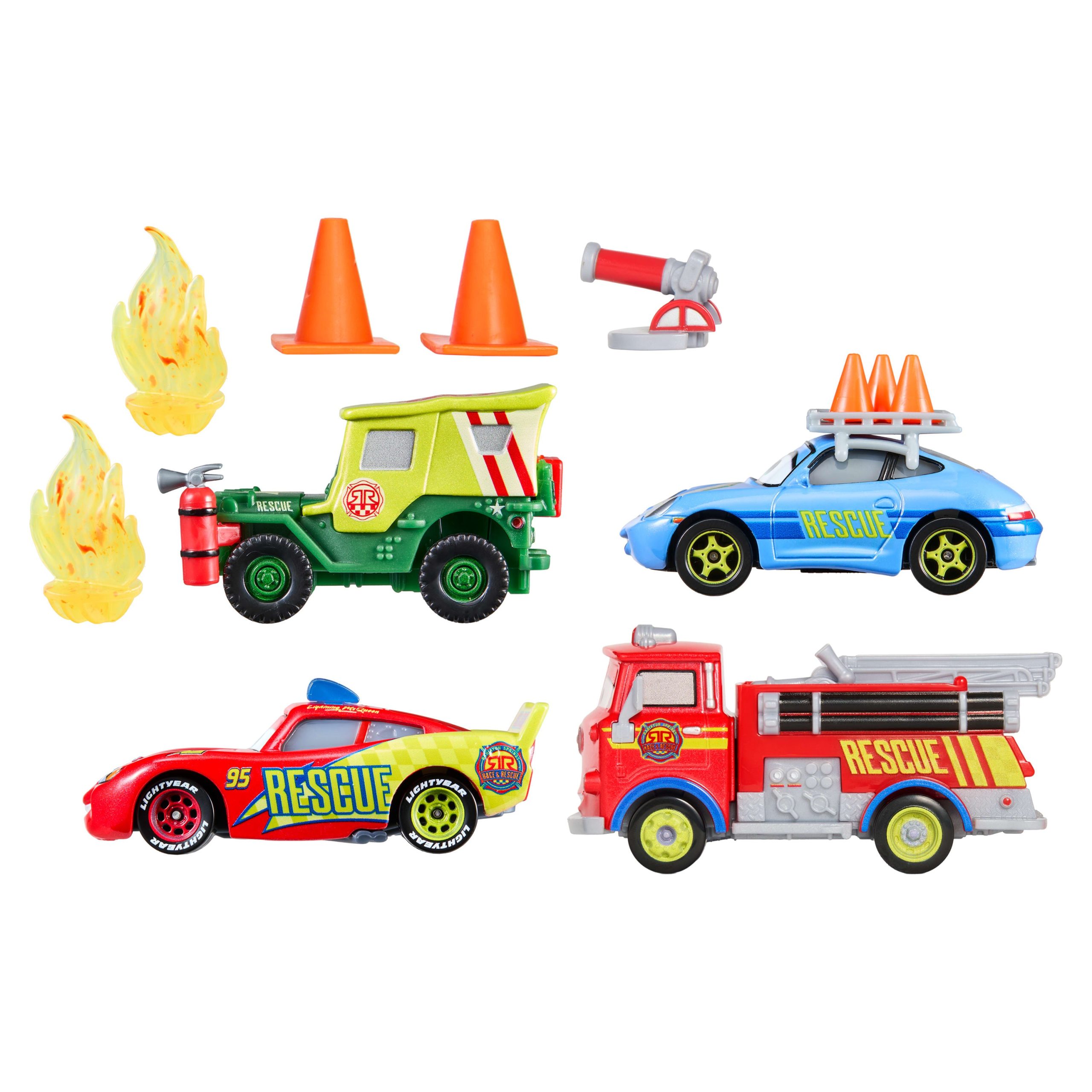 Disney And Pixar Cars Race & Rescue Crew Die-Cast 4-Pack With Red. Lightning Mcqueen. Sally & Sarge - Image 4