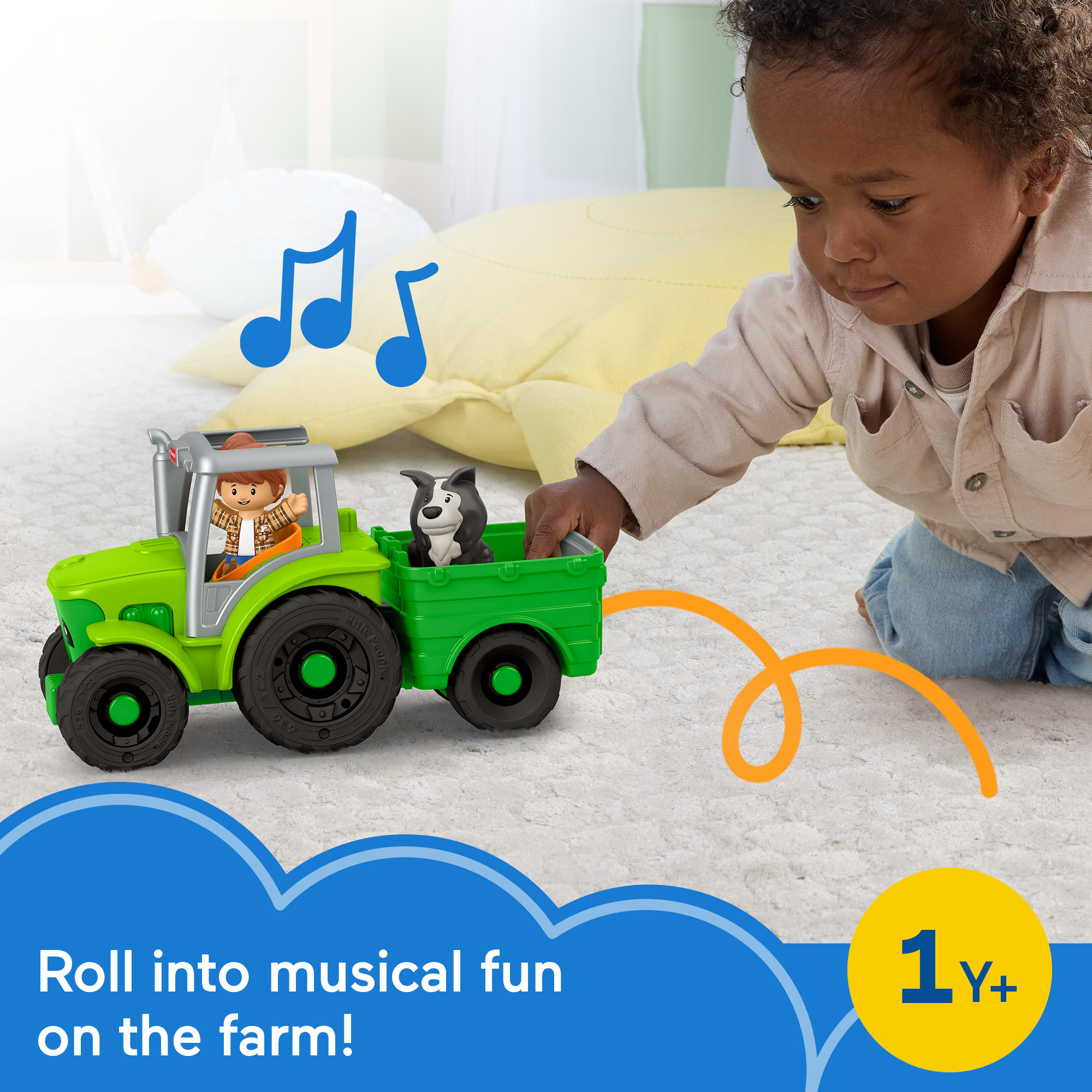 Fisher-Price Little People Push & Play Tractor. Musical Toy Farm Vehicle & 2 Figures For Toddlers. Multilanguage Version - Image 2
