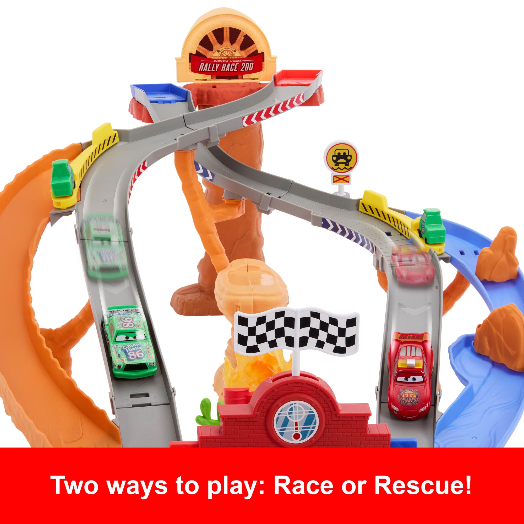 Disney And Pixar Cars Radiator Springs Race & Rescue Rescue Road Raceway Playset With 4 Toy Cars - Image 3