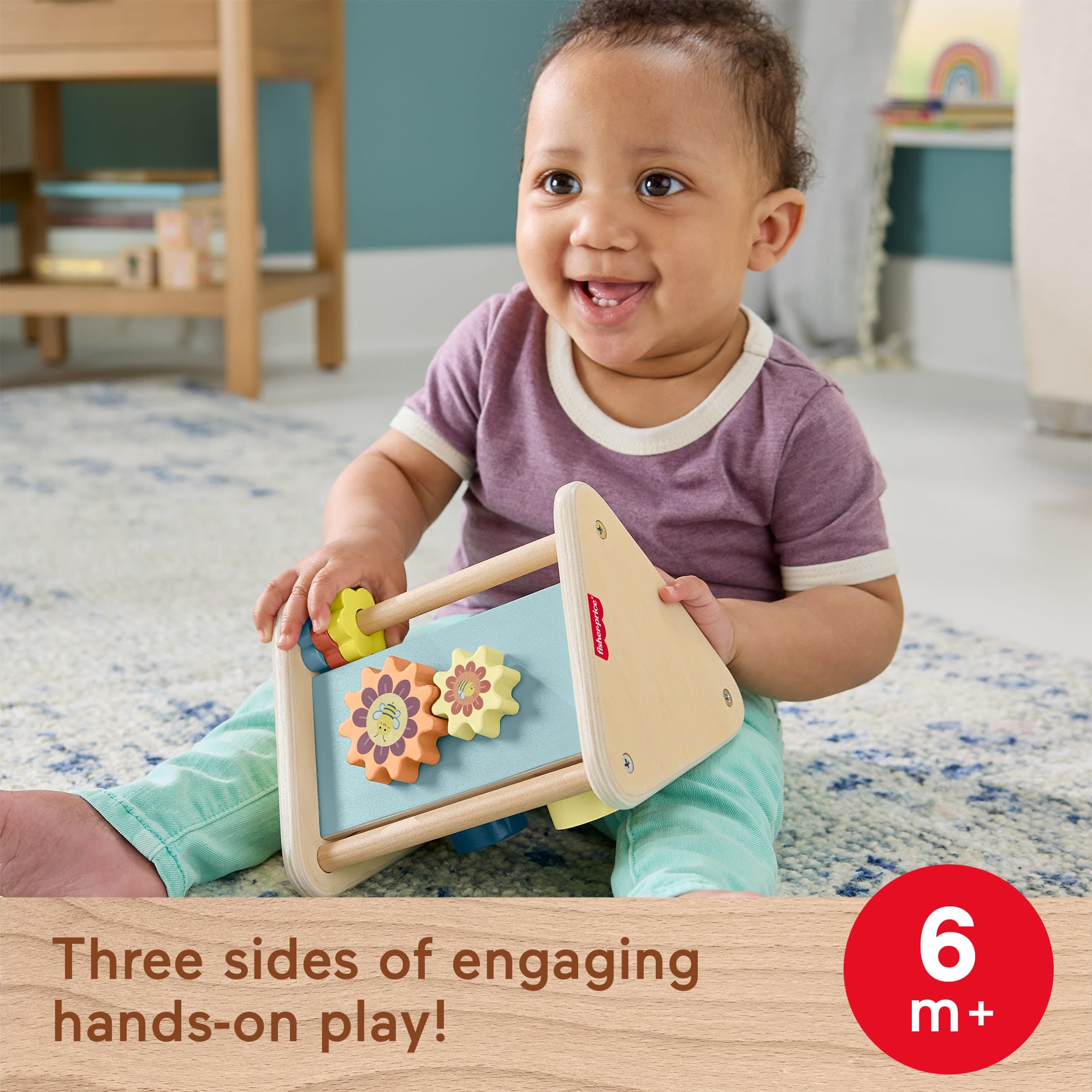 Fisher-Price Wooden Play Time Triangle. 3-Sided Fine Motor Activity Toy For Baby. 1 Wood Piece - Image 2