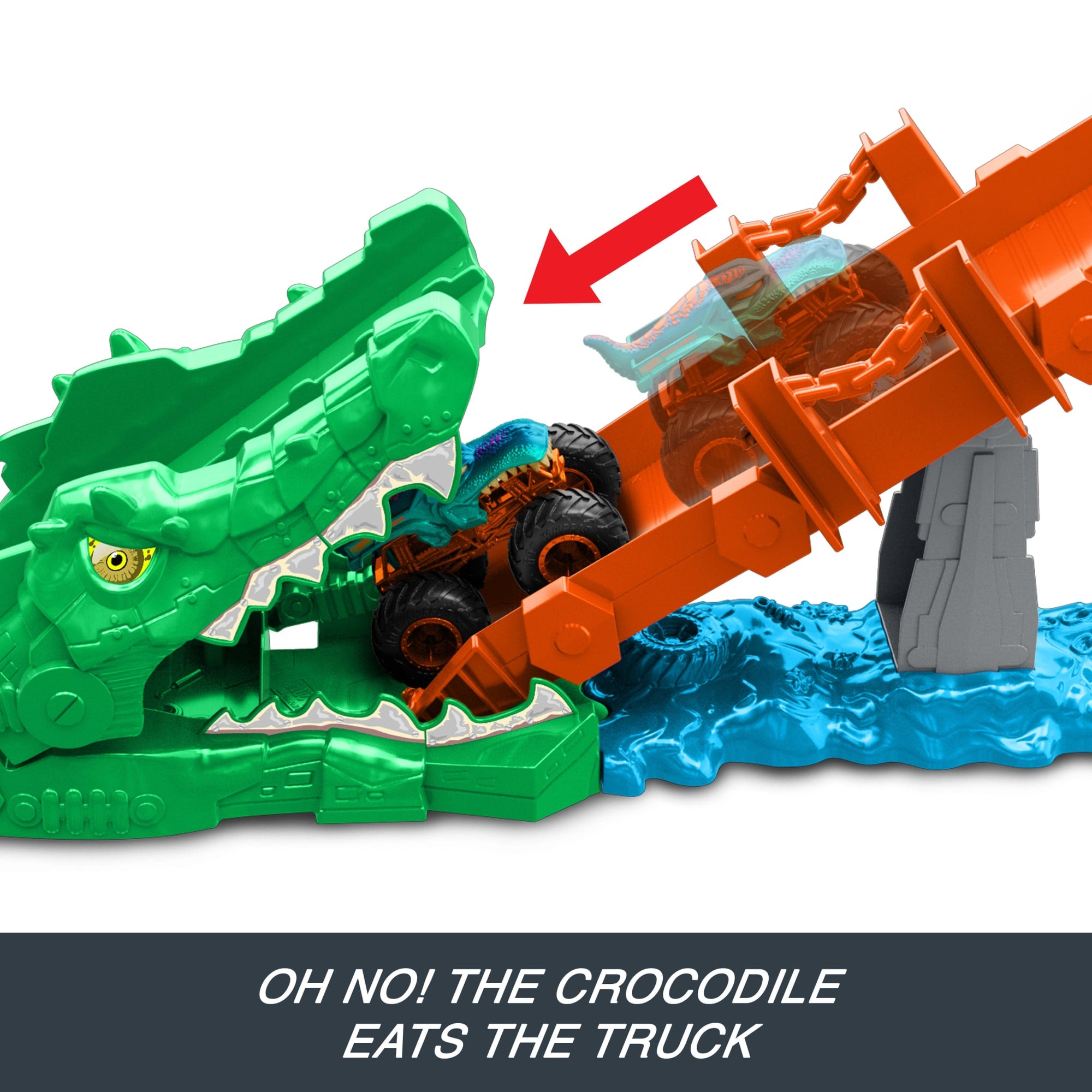Hot Wheels Monster Trucks Crocodile Crash Challenge Playset & 1:64 Scale MEGA-Wrex Toy Vehicle - Image 2